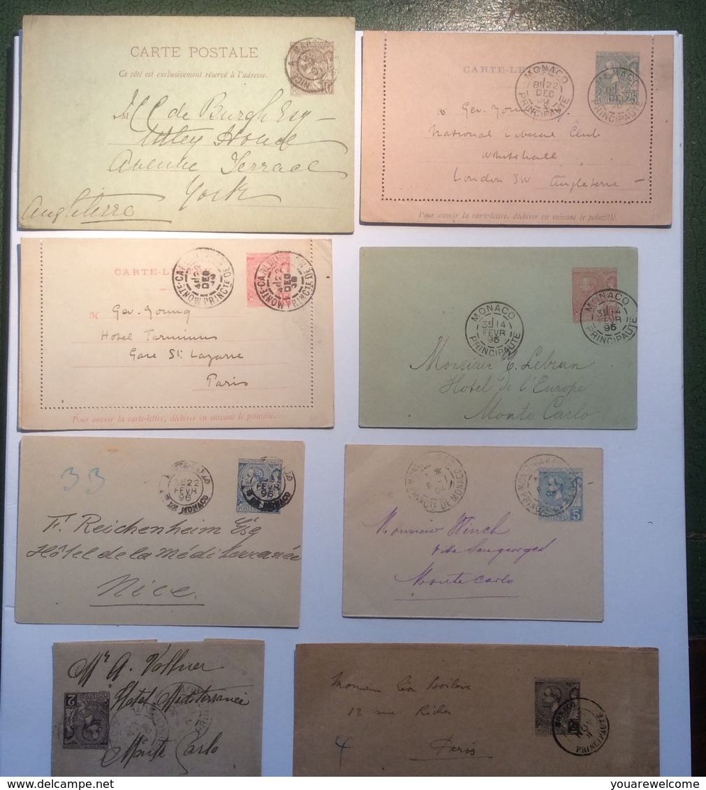 MONACO 1895-1906 8 Entiers Postaux Albert 1er DIFFERENTS Oblit, TB  (cover Entier Postal Postal Stationery - Covers & Documents