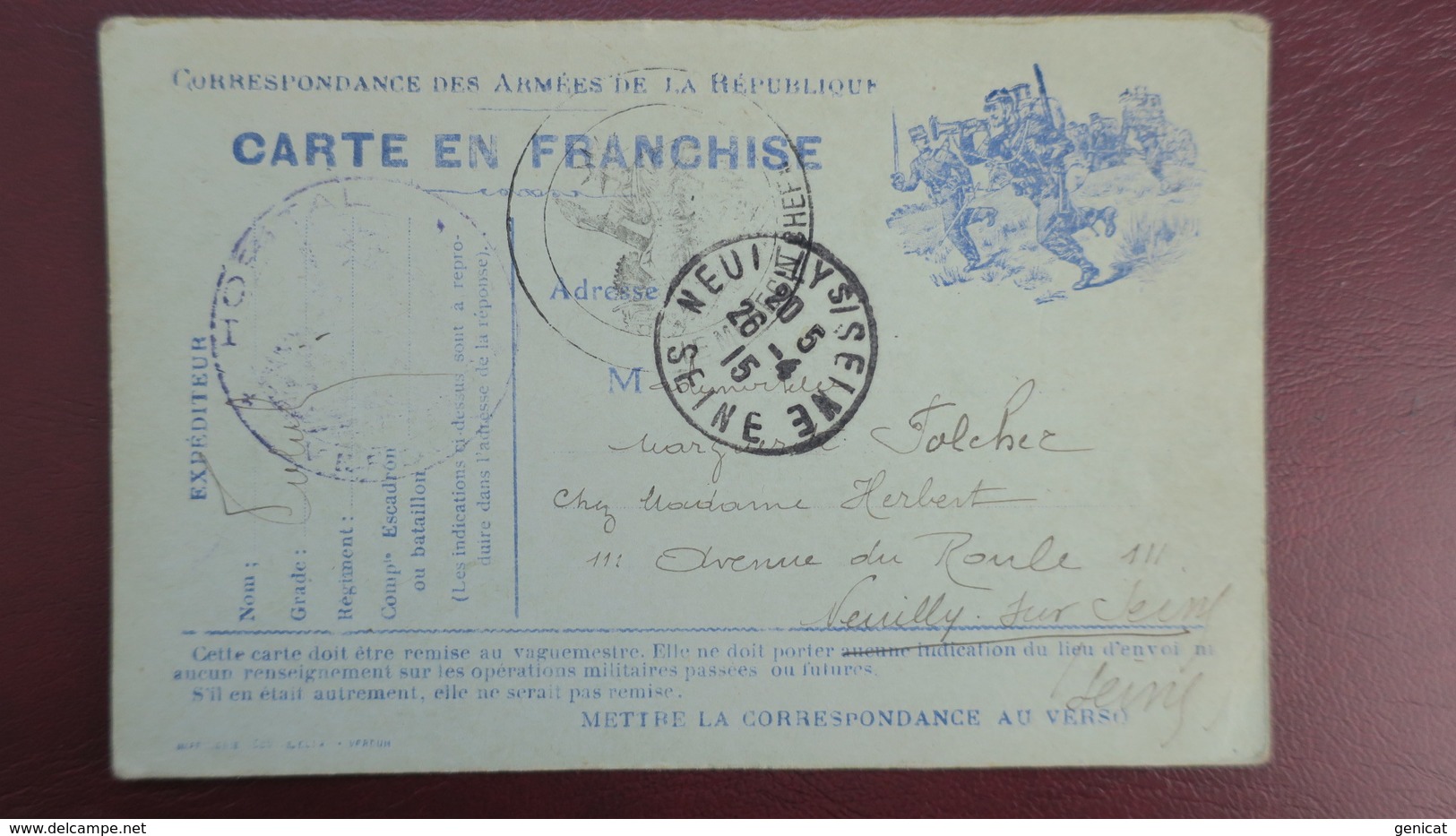 Carte  Franchise Militaire Illustrée Pour Neuilly 1915 - Lettres & Documents