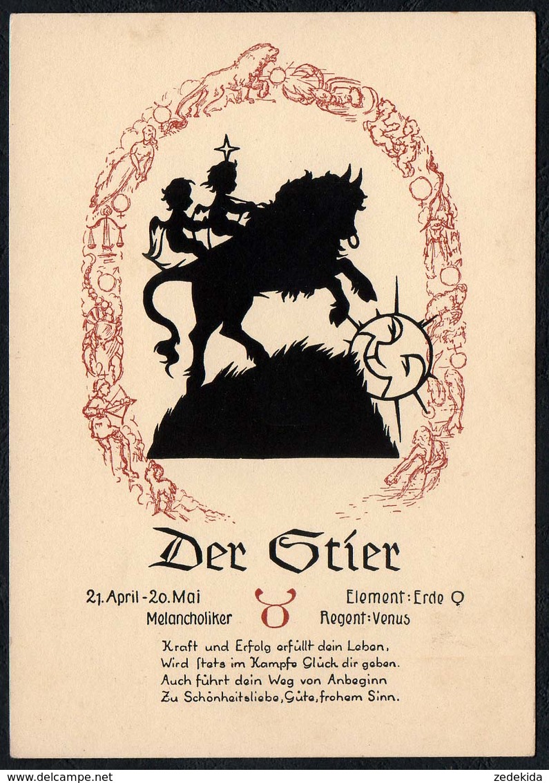 C0605 - TOP Scherenschnitt - Tierkreiszeichen Stier - Engel Angel Elfen - Verlag August Gunkel - Scherenschnitt - Silhouette