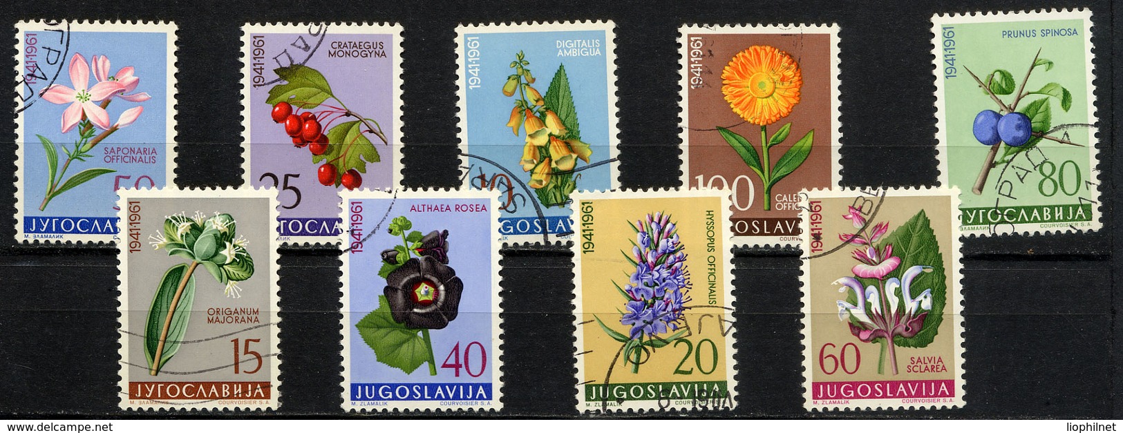 YOUGOSLAVIE JUGOSLAVIA 1961, Yvert 843/51, FLORE MEDICINALE, 9 Valeurs, Oblitérés / Used. R033 - Heilpflanzen