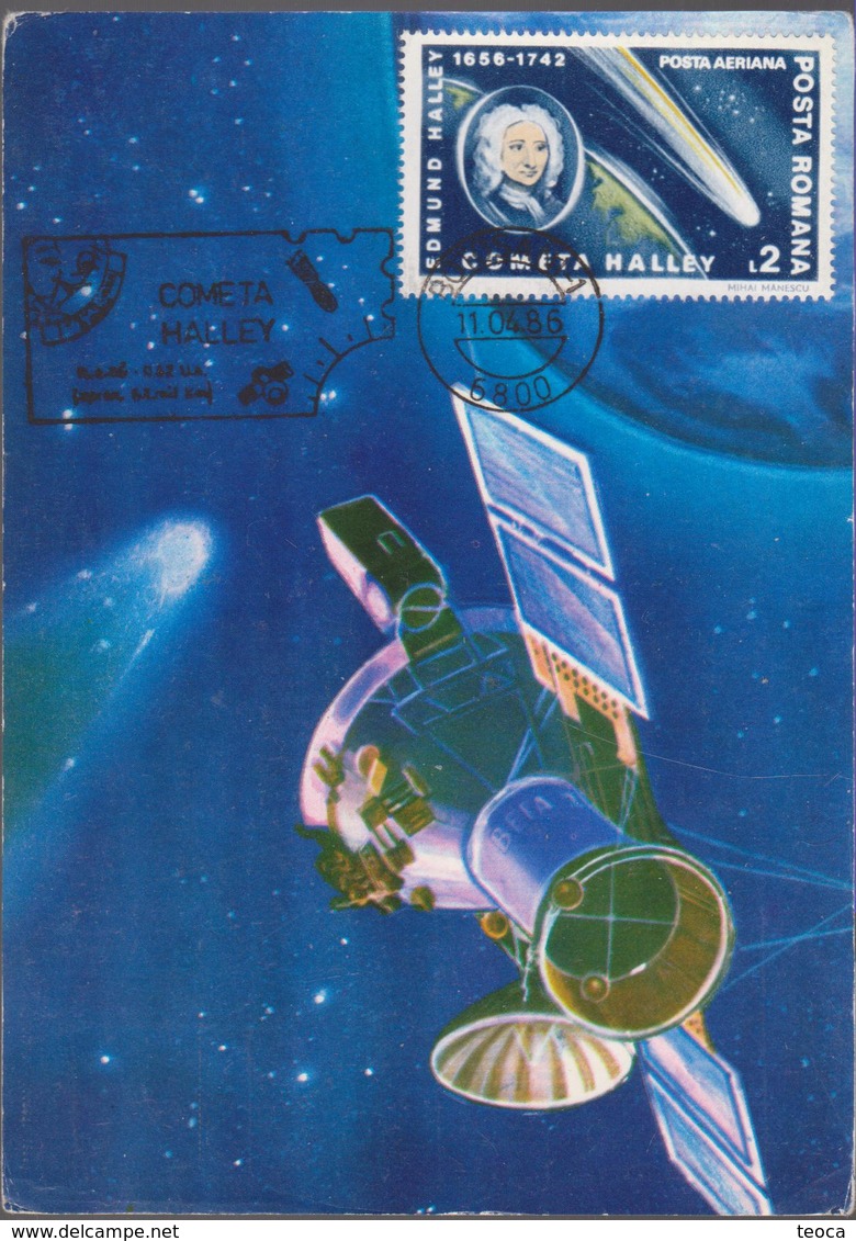 SPACE, COSMOS , HALLEY, MAXIMUM CARD ROMANIA 1986, CANCEL  COMETA HALLEY  BOTOSANI 1986 - Maximumkarten (MC)