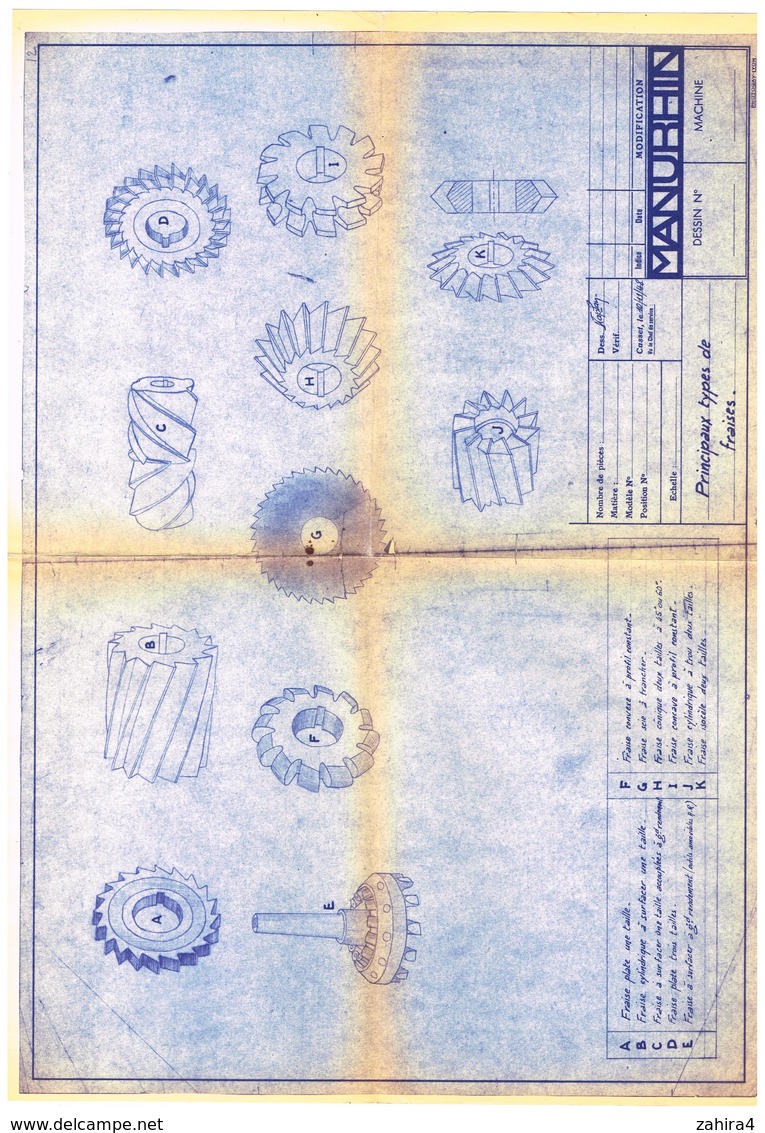 Outils Fraiseuse - Fraise - Manurhin Cusset Allier - Principaux Type De Fraises Vers 1966 Copie 1948 - Machines