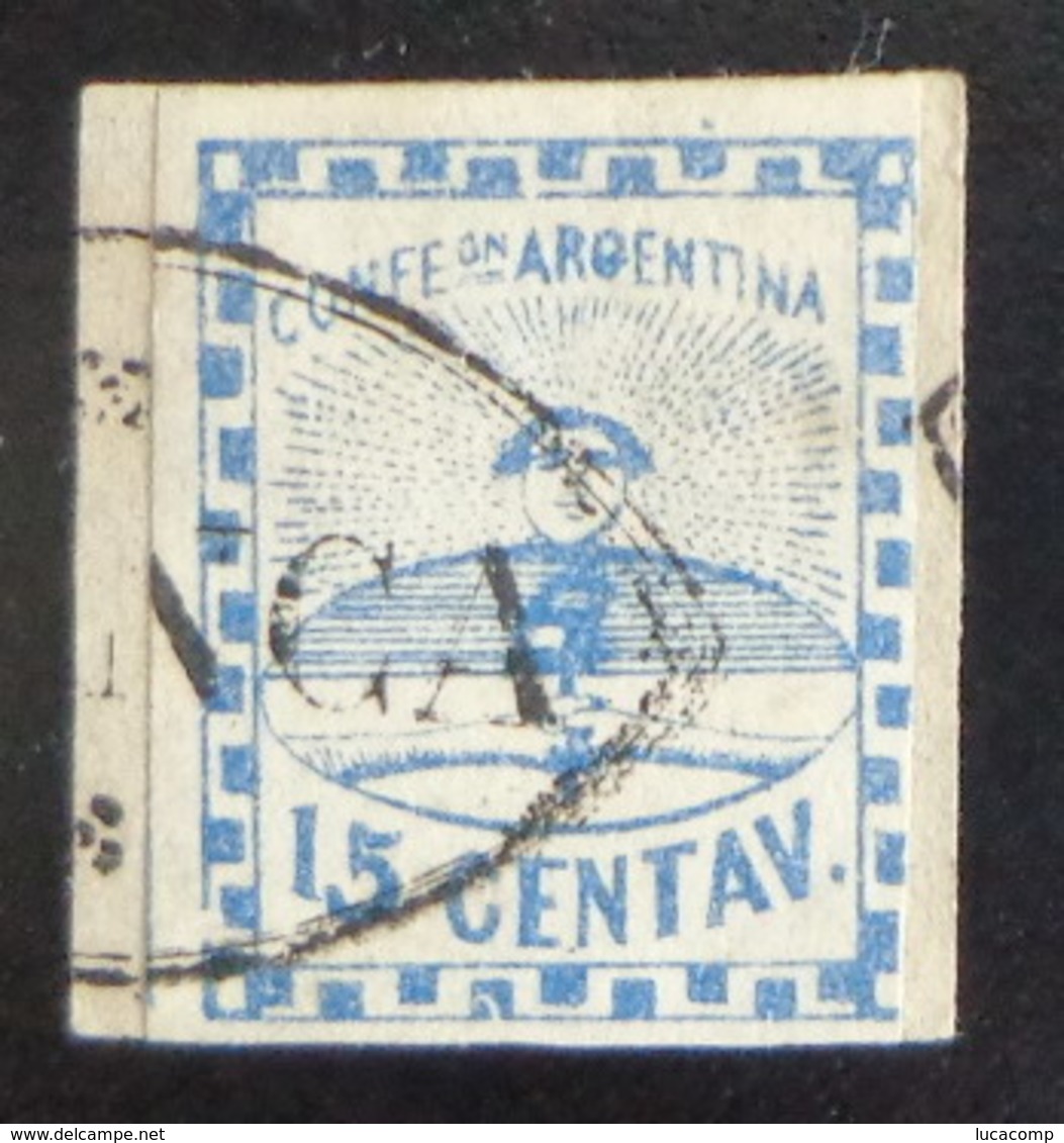 Argentina, Fragmento Confederación GJ 3 15c. Azul Usado Franca Santa Fé Negro L7181 - Usati
