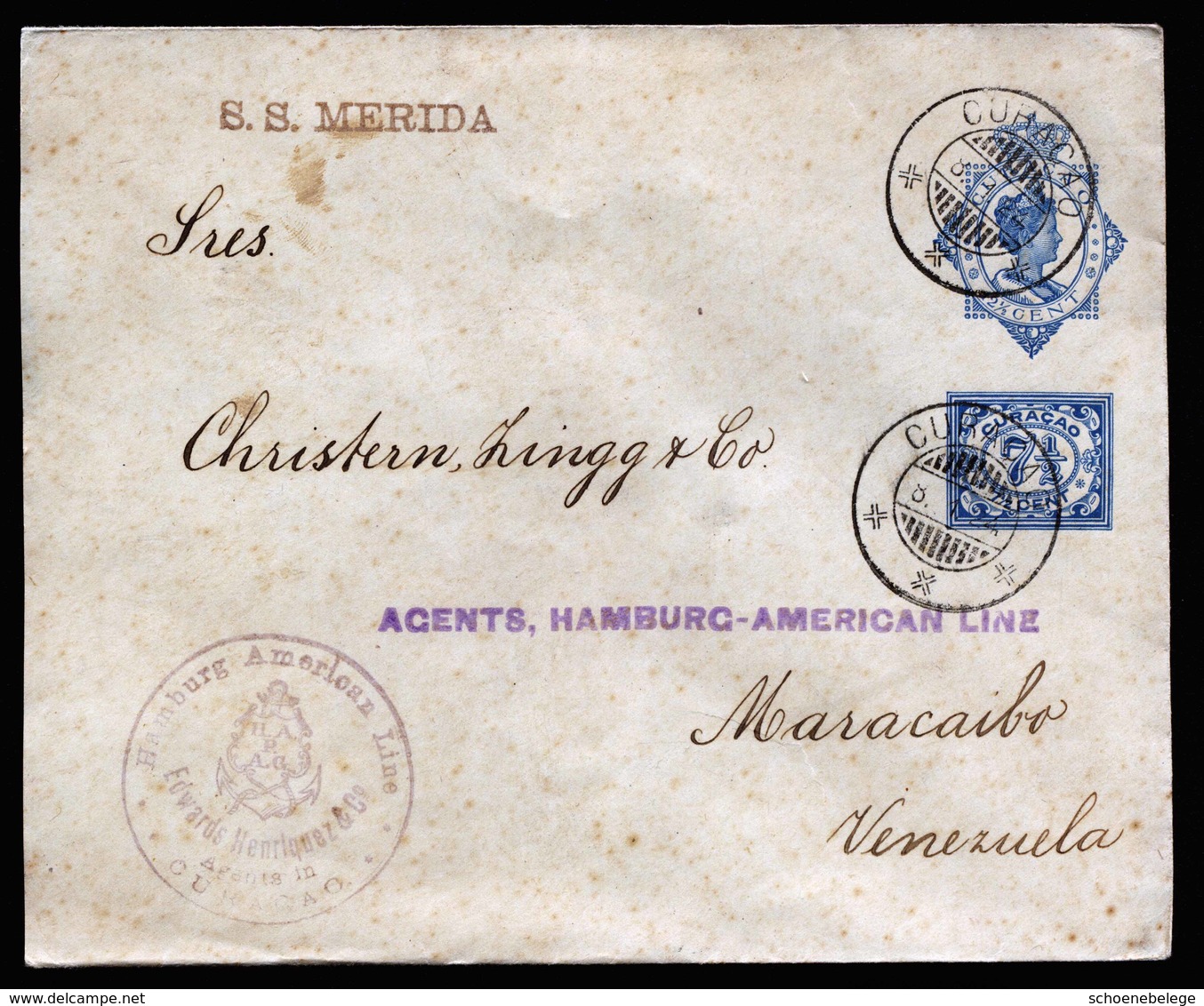 A5765) Curacao Netherlands Ship Letter 8.01.24 To Maracaibo / Venezuela - Curaçao, Antilles Neérlandaises, Aruba