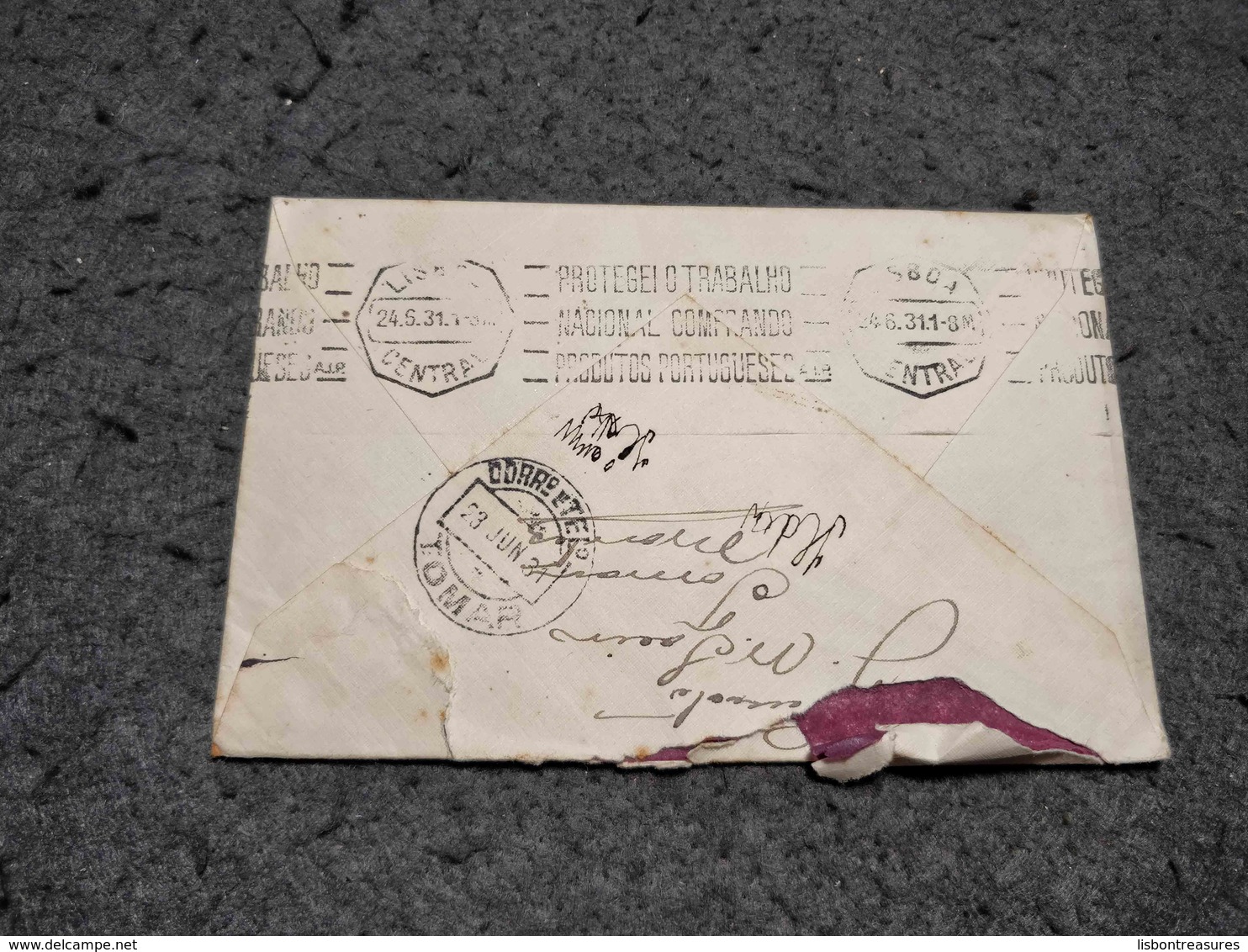 PORTUGAL CIRCULATED COVER UNKNOWN CANCEL ON 7º CENTENARIO DA MORTE DE S. ANTONIO STAMP 1931 REGISTERED - Lettres & Documents