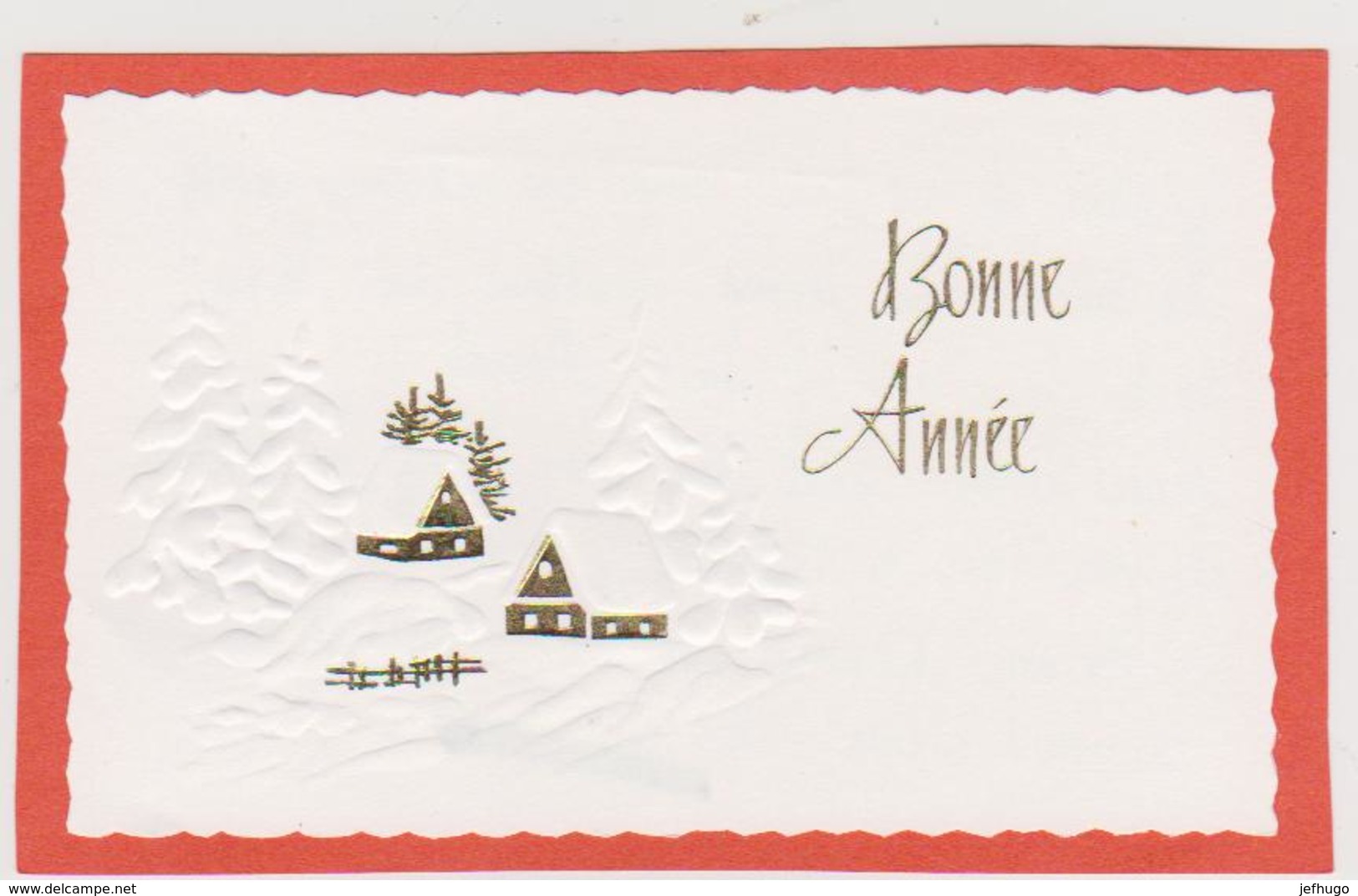 816 - CARTE BONNE ANNEE GAUFFREE . MAISONS DANS PAYSAGE ENNEIGE - Nouvel An