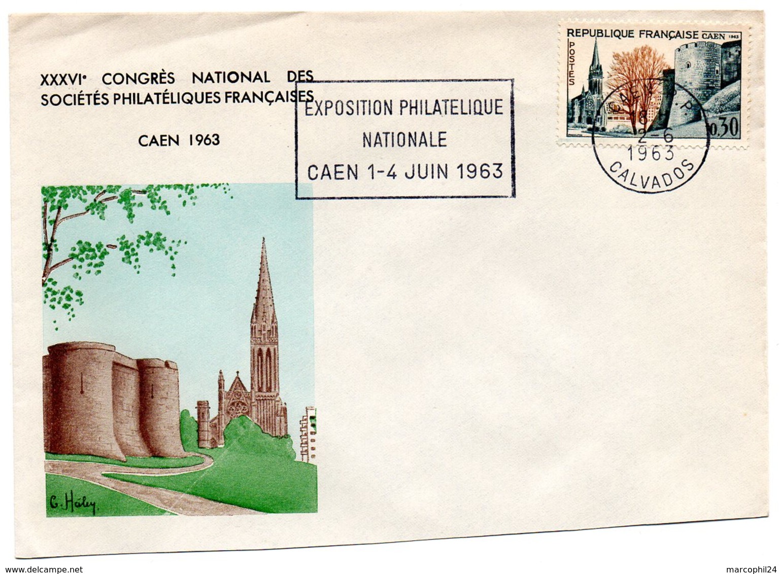 CALVADOS - Dépt N° 14 = CAEN RP 1963 = FLAMME PREMIER JOUR N° 1389 = SECAP  ' Exposition Philatélique Nationale' - Mechanical Postmarks (Advertisement)