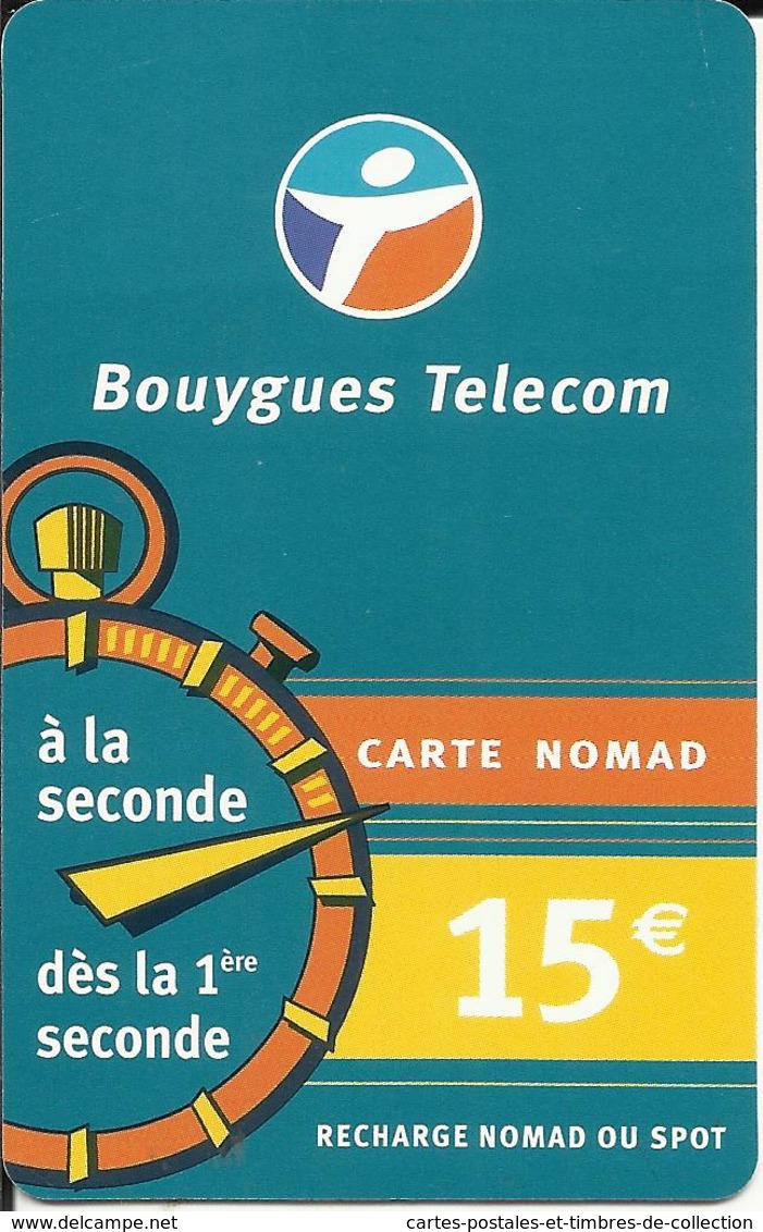 Télécarte 15 € Chrono à La Seconde , Carte NOMAD De BOUYGUES , N° NOMPU22 , N° Série: 0055685786 - Nachladekarten (Handy/SIM)