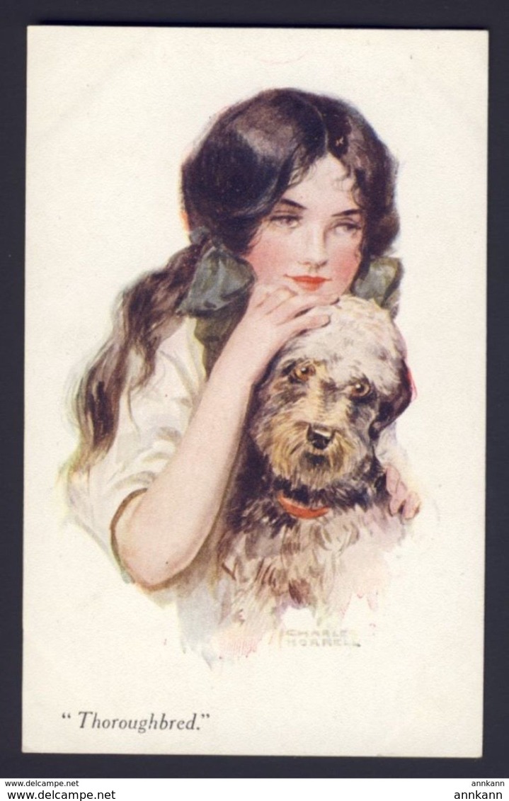 Lady Long Hair In Bows, Petting A Dog. Charles Horrell A/s. THOROUGHBRED - Other & Unclassified