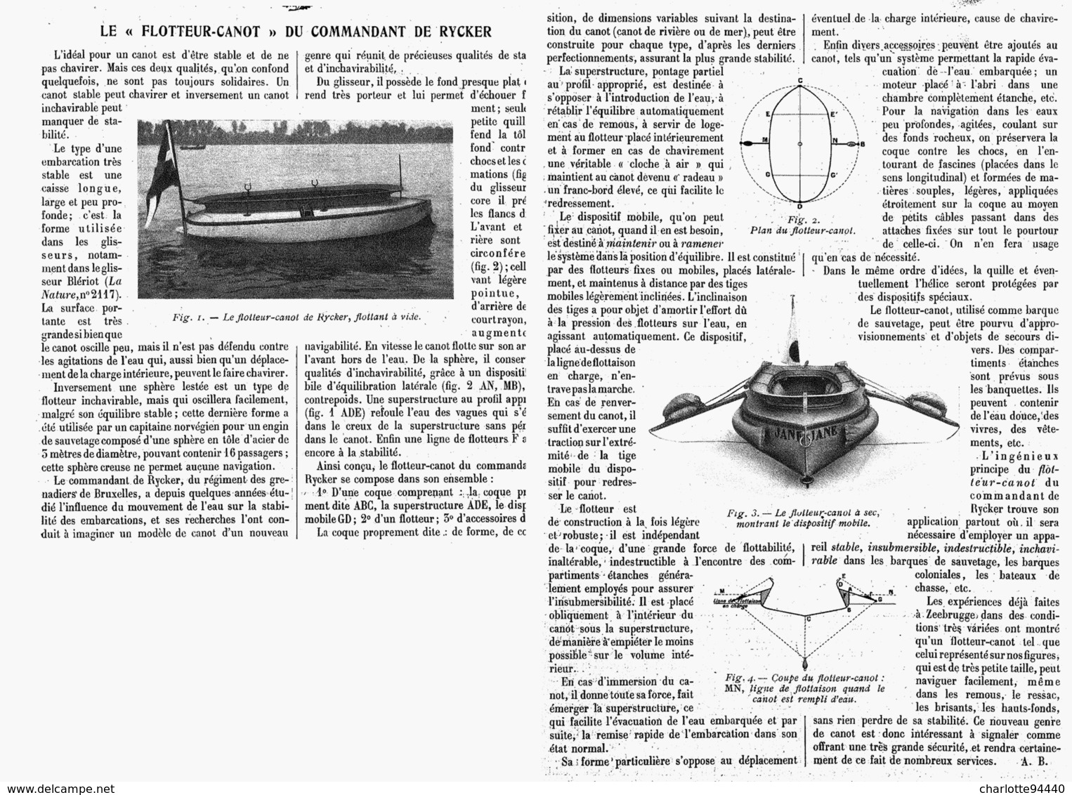 LE " FLOTTEUR-CANOT " Du COMMANDANT De RYCKER   1914 - Sonstige & Ohne Zuordnung