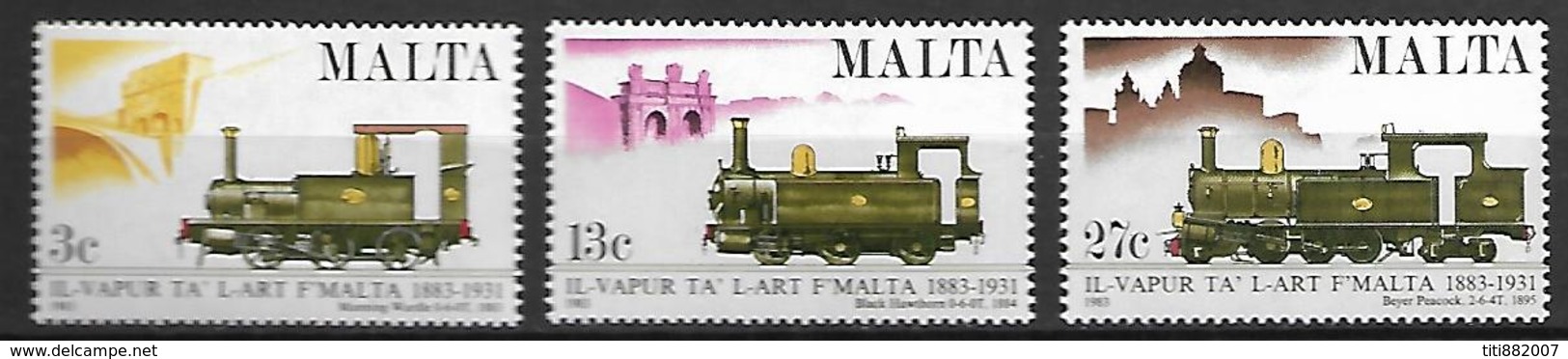 MALTE    -   1983 .   Y&T N° 661 à 663 **.   Trains  /  Chemin De Fer .   Série Complète. - Malte