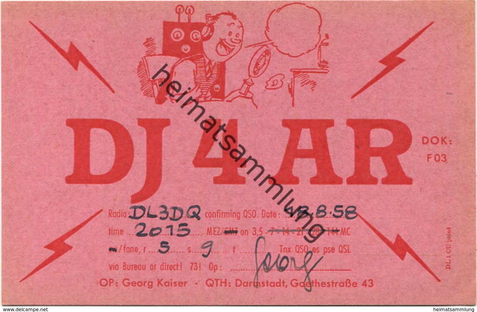 QSL - Funkkarte - DJ4AR - Darmstadt - 1958 - Amateurfunk