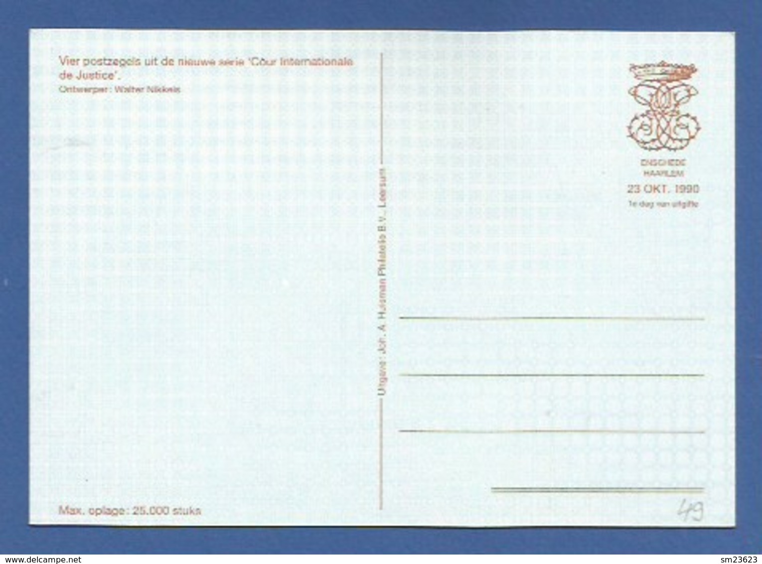 Nederland 1990  Mi.Nr. 49 , Friedenspalast Und Kapitell - Maximum Card - S Vredespaleis 23.X.1990 - Service