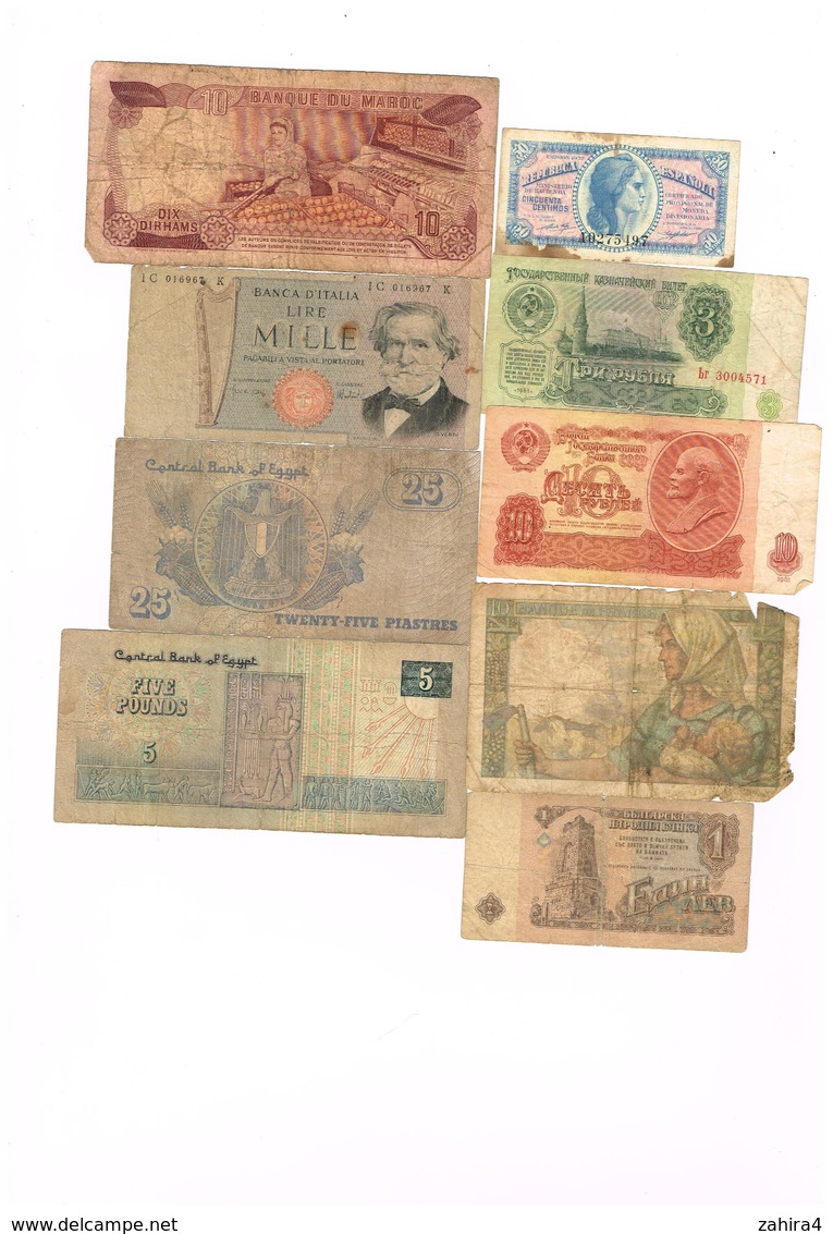 Lot De 9 Billets Egypte  Maroc  Italie  Espagne  France  Et ? - Etat Moyen Voir Scannes - Vrac - Billets