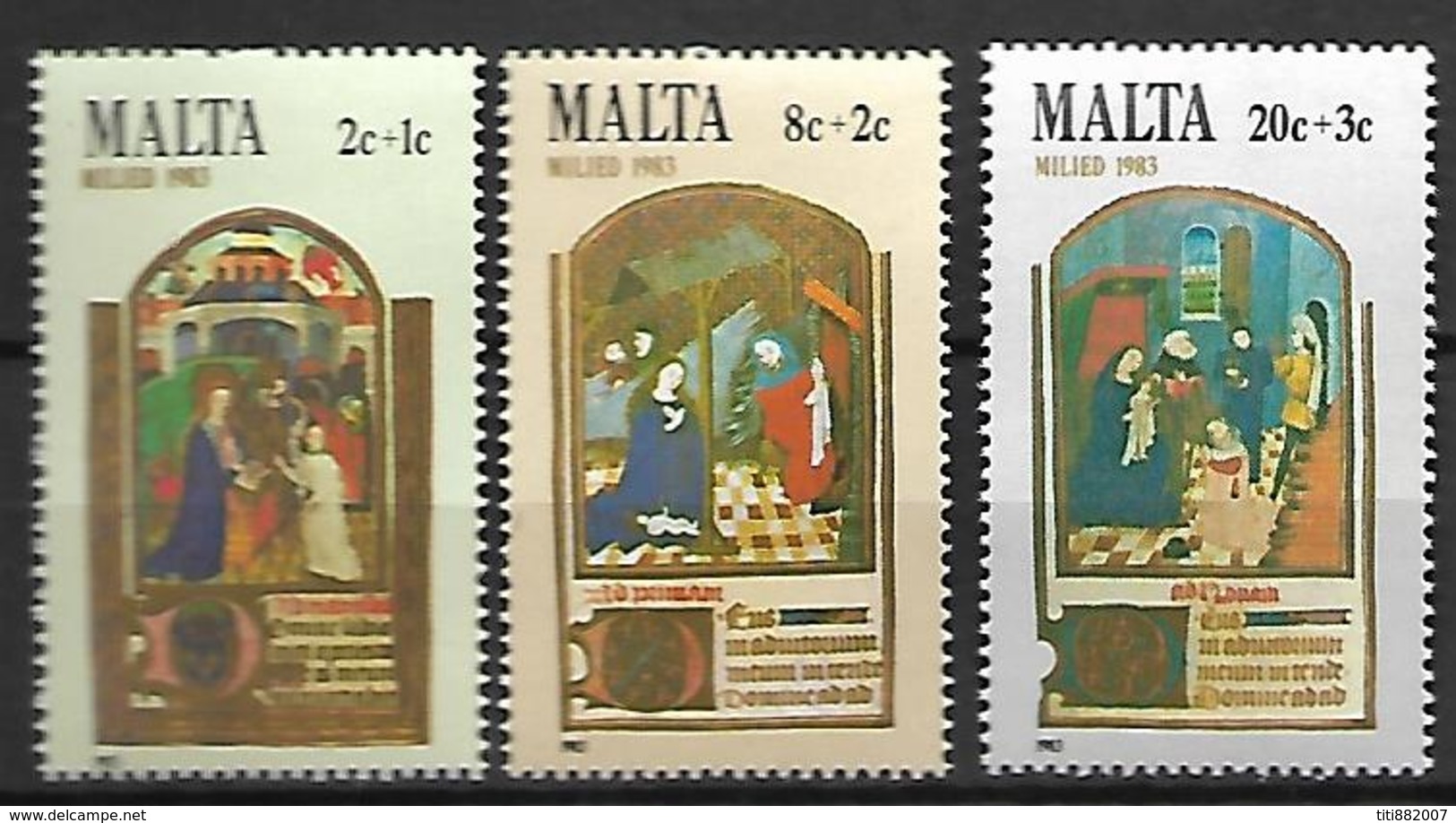 MALTE    -   1983 .   Y&T N° 675 à 677 **.  Noël.  Enluminures.  Série Complète. - Malte