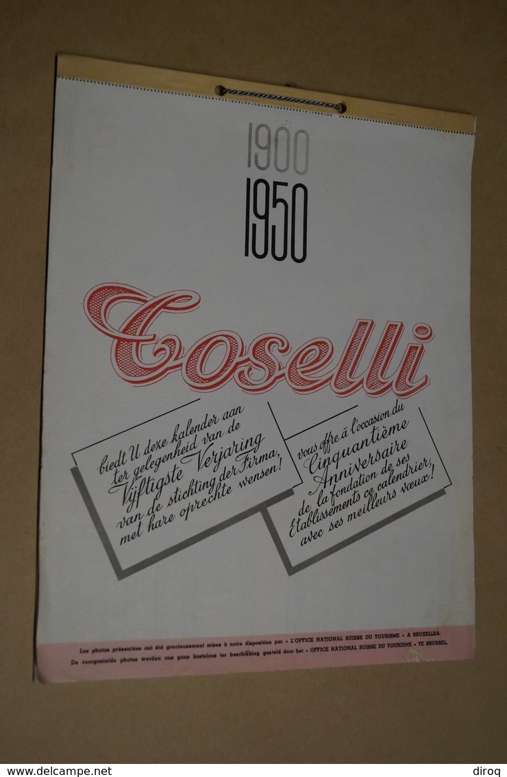 Ancien Calendrier Publicitaire Toselli 1950,pour Le 50 Iem Anniversaire,31,5 Cm. Sur 24 Cm.complet - Big : 1941-60