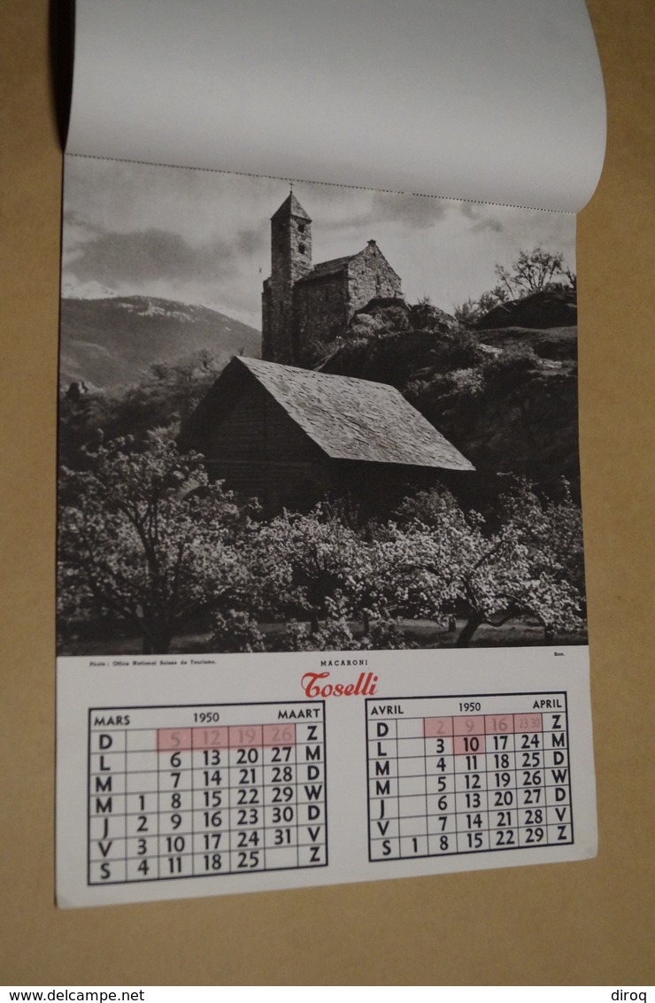 Ancien Calendrier Publicitaire Toselli 1950,pour Le 50 Iem Anniversaire,31,5 Cm. Sur 24 Cm.complet - Grand Format : 1941-60