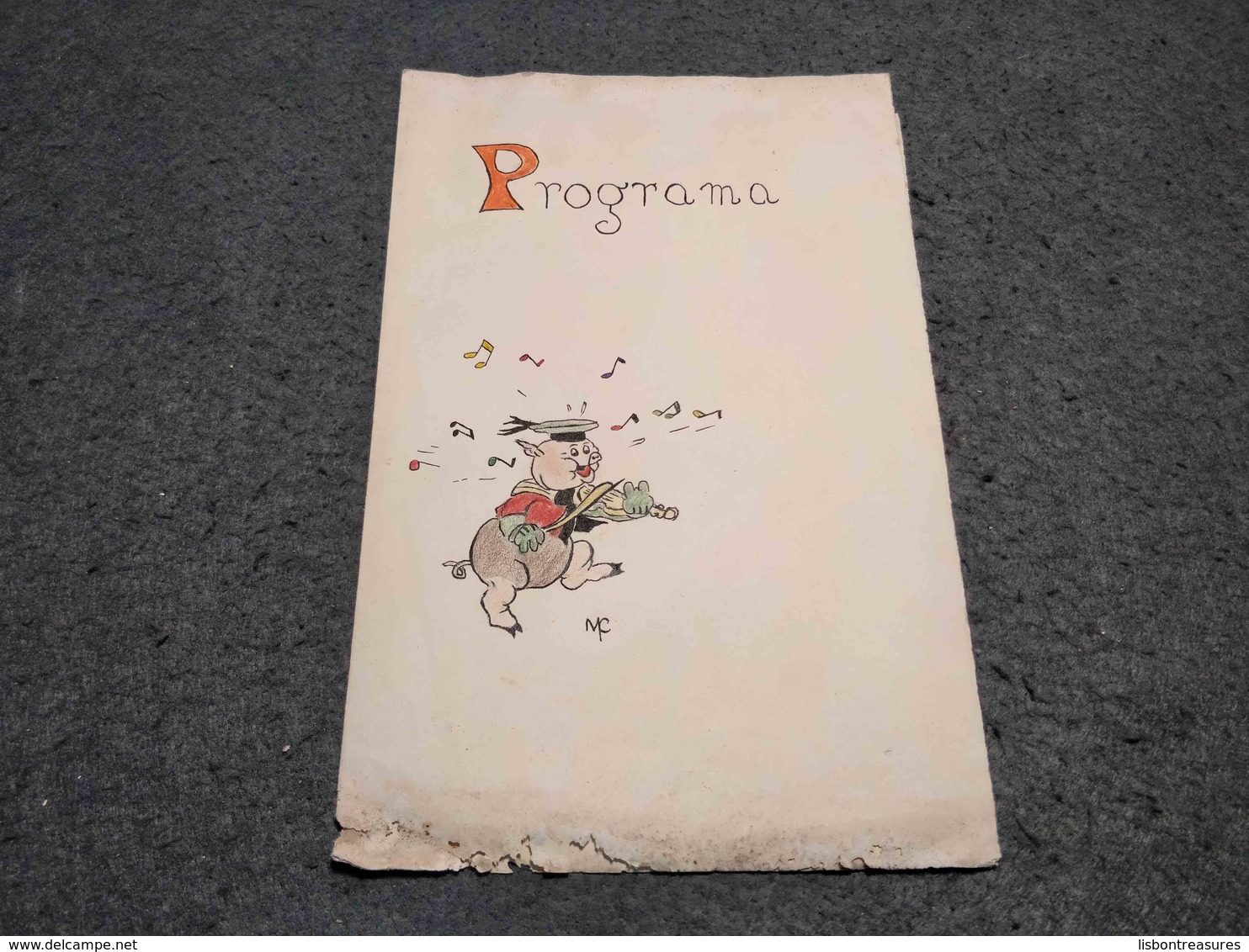 RARE ANTIQUE CUSTOM  DISNEY VIOLIN PIG  PORTUGAL PROGRAM  SIGNED MC. CINEMA DA CARIDADE PORTUGAL - Programmi