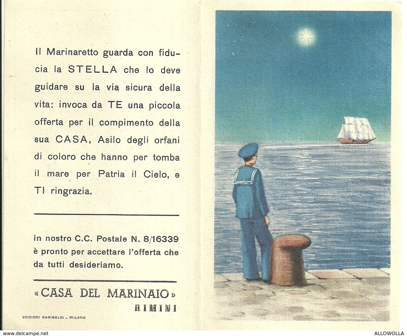 2037 " CALENDARIO 1954-CASA DEL MARINAIO - RIMINI "  ORIGINALE - Tamaño Pequeño : 1941-60