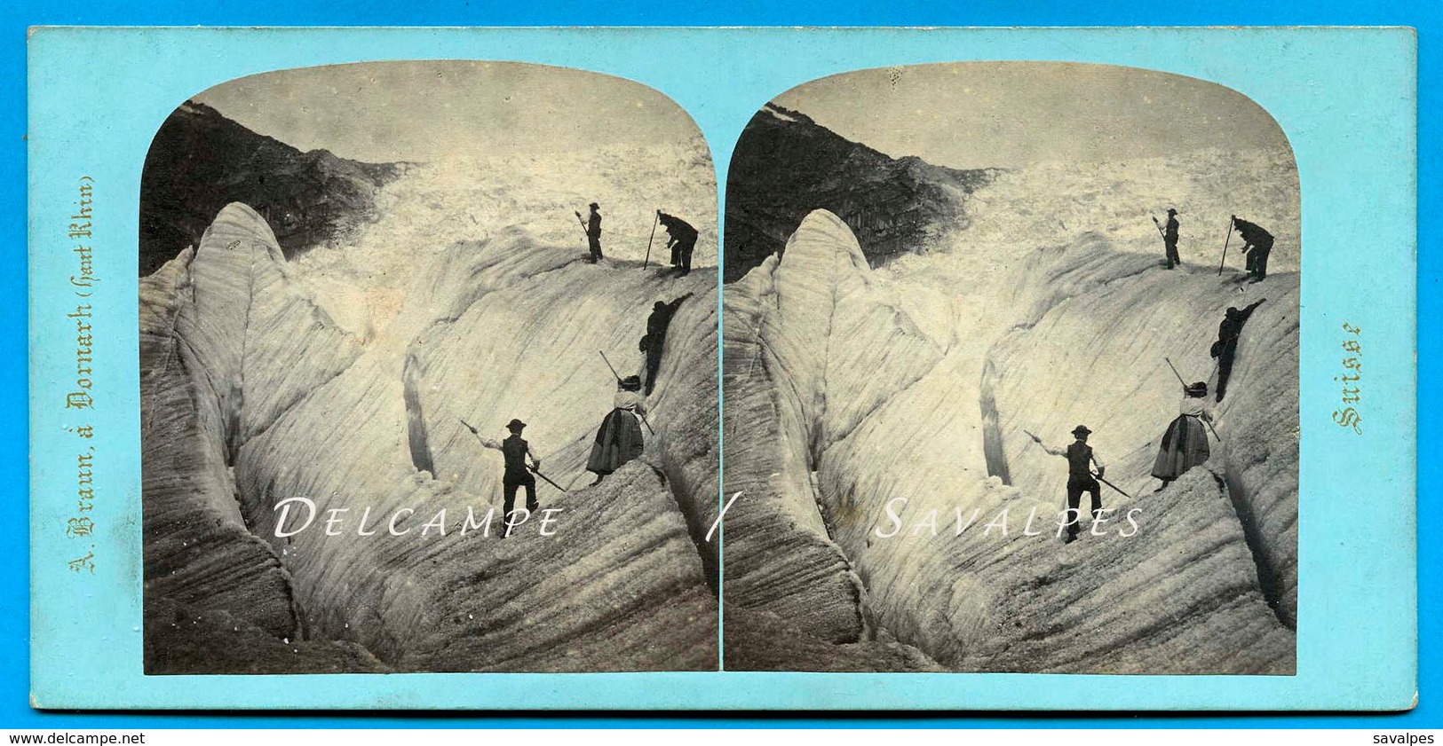 Suisse Valais Gletsch * Glacier Du Rhône * Photo Stéréoscopique Braun Vers 1865 - Stereoscopio