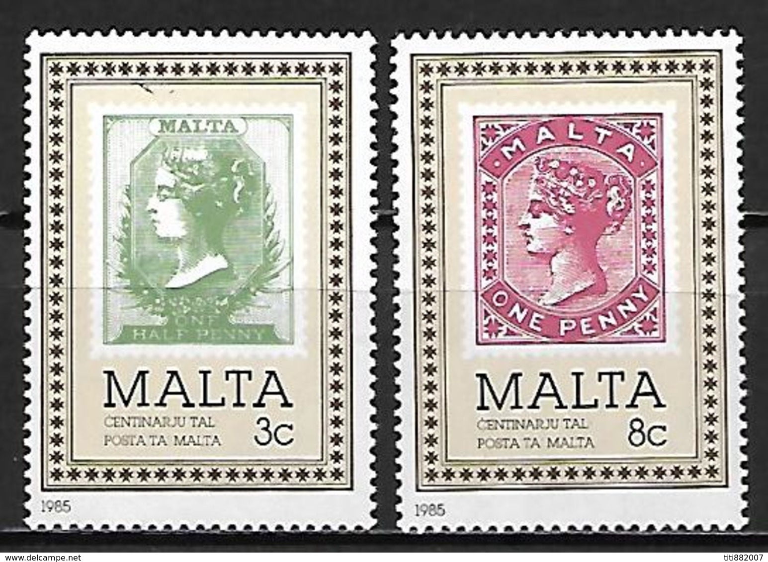 MALTE    -   1985 .   Y&T N° 700 / 701 **.   Centenaire Du Timbre Maltais.  Timbre Sur Timbre. - Malte