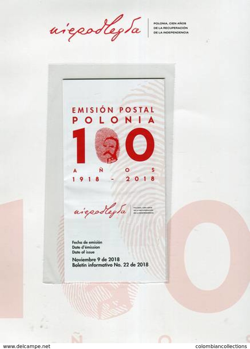 Lote 2018-22C, Colombia, 2018, Folder, Carpeta, Cent De La Recuperación De La Ind De Polonia, Polska, FDC, Sheet - Colombia