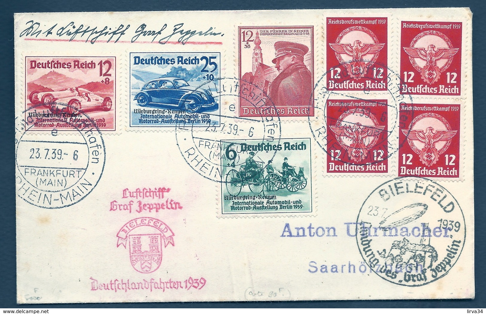 POSTE AÉRIENNE PAR GRAF ZEPPELIN II 1939- VOYAGE EN ALLEMAGNE A BIELEFELD- 23-7-39- - Luft- Und Zeppelinpost