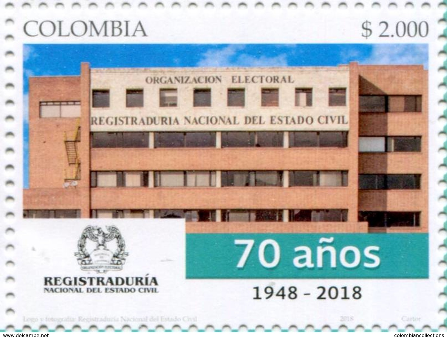 Lote 2018-23, Colombia, 2018, Sello, Stamp, Registraduría Nal Del Estado Civil, National Registry Of Civil Status - Colombia