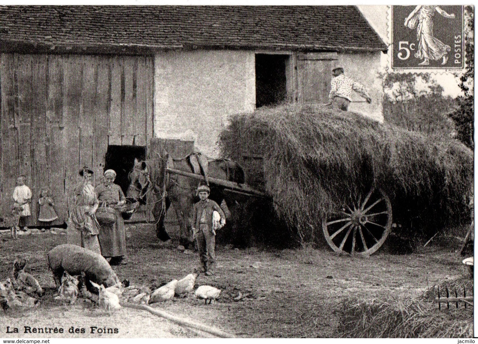 En 1900. REPRO. La Rentée Des Foins. Basse-cour, Cochon, Charrette, Cheval. En Bon état. SCAN. - Champagne-Ardenne