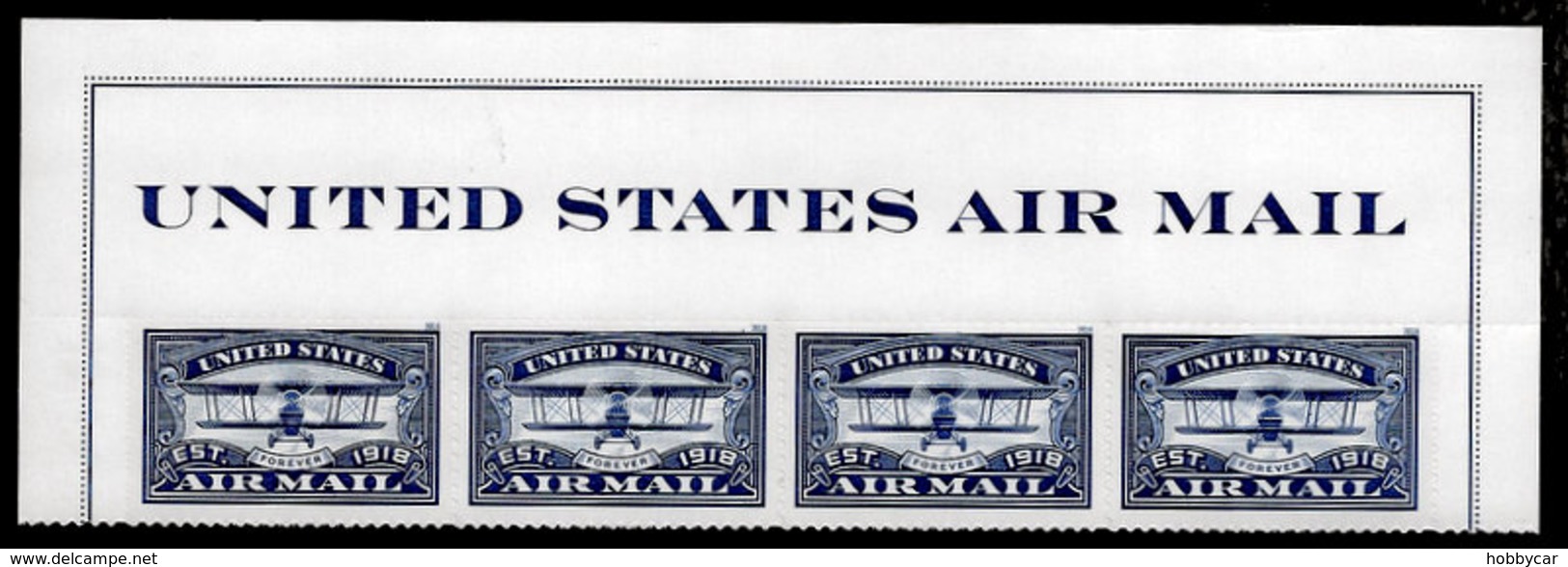 USA, 2018, 5281,Airmail, Blue, Header With Strip Of 4,Forever, MNH, VF - Ongebruikt