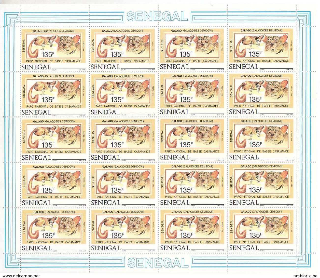 Sénégal - Feuillet De 25 Timbres Nr 723 Parc National De Basse Casamance - Galago - Sénégal (1960-...)