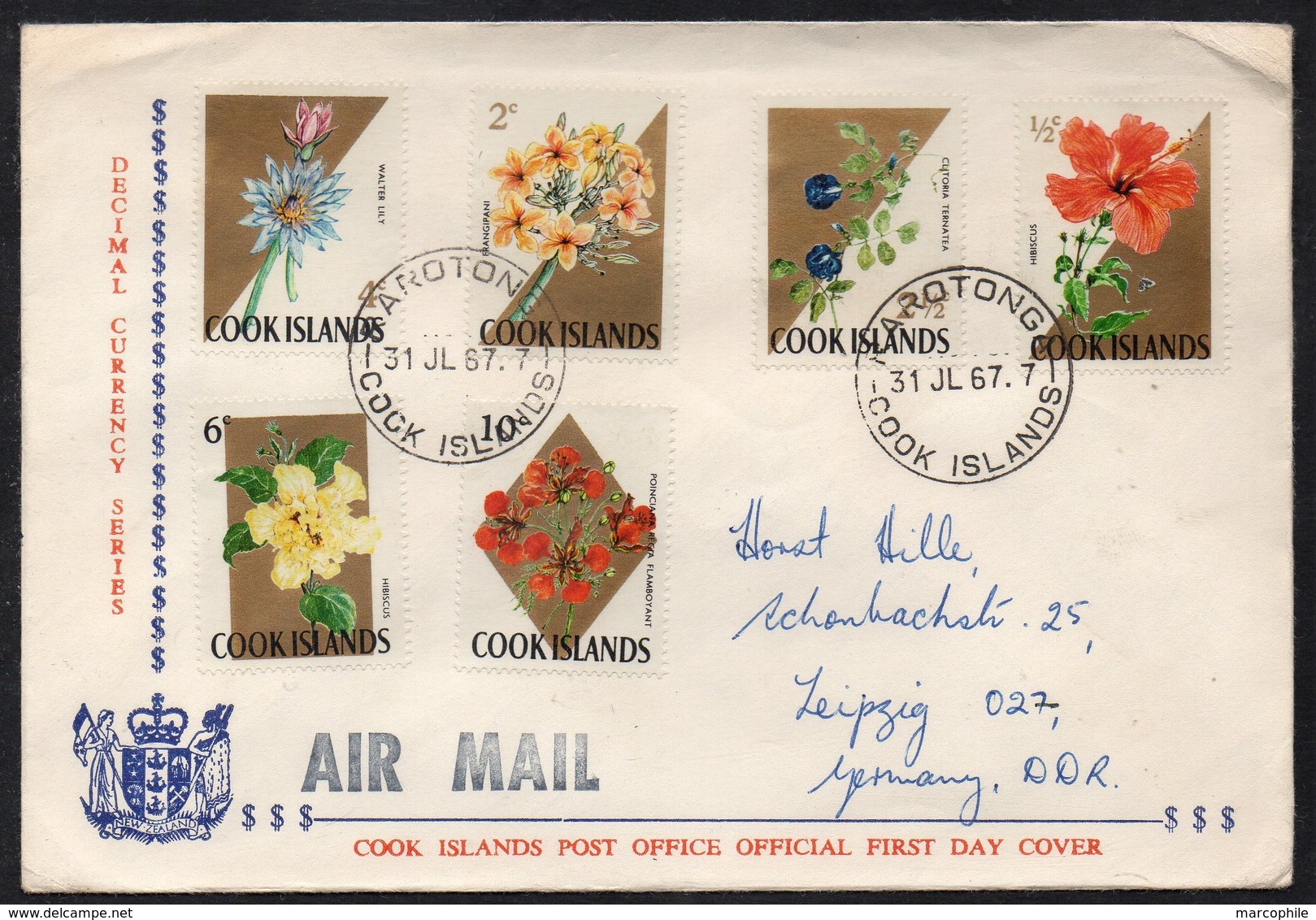 COOK ISLANDS - RAROTONGA / 1967 LETTRE AVION POUR L'ALLEMAGNE (ref LE2839) - Cook