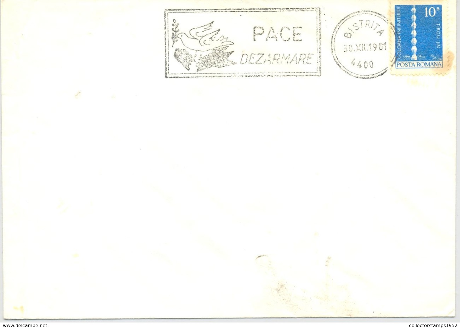74555- PEACE AND DISARMAMENT SPECIAL POSTMARK ON COVER, ENDLESS COLUMN STAMP, 1981, ROMANIA - Storia Postale