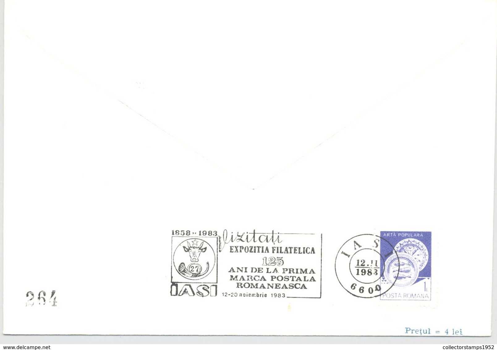 74561- FIRST ROMANIAN STAMP ANNIVERSARY, BULL'S HEAD, SPECIAL COVER, 1983, ROMANIA - Covers & Documents
