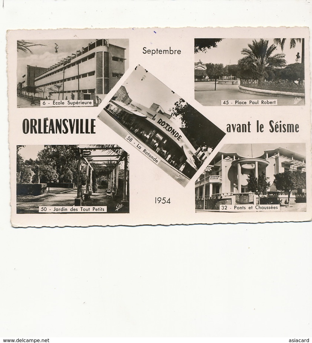 Orleansville Seisme Sept. 1954 Earthquake Avant Ecole Place Paul Robert La Rotonde Ponts Et Chaussées Art Deco - Chlef (Orléansville)