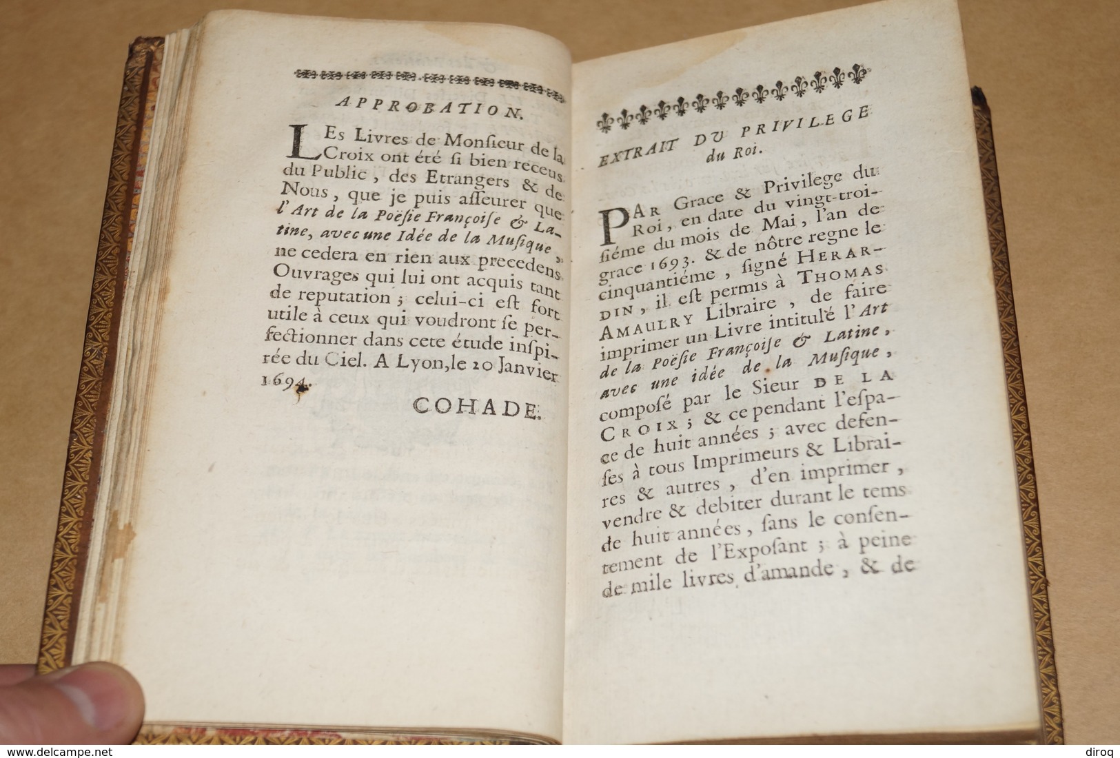 RARE,1694,l'Art de la poésie,idée de la musique,par le sieur De La Croix,complet 662 pages,17 Cm./ 10 Cm.complet