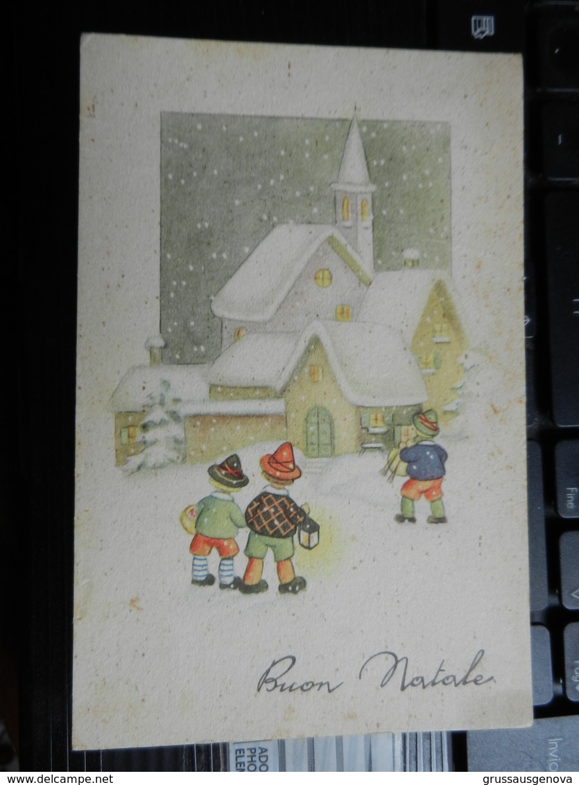 19832) AUGURALE BUON NATALE ZAMPOGNARO E PAESELLO INNEVATO VIAGGIATA 1952 - Altri & Non Classificati