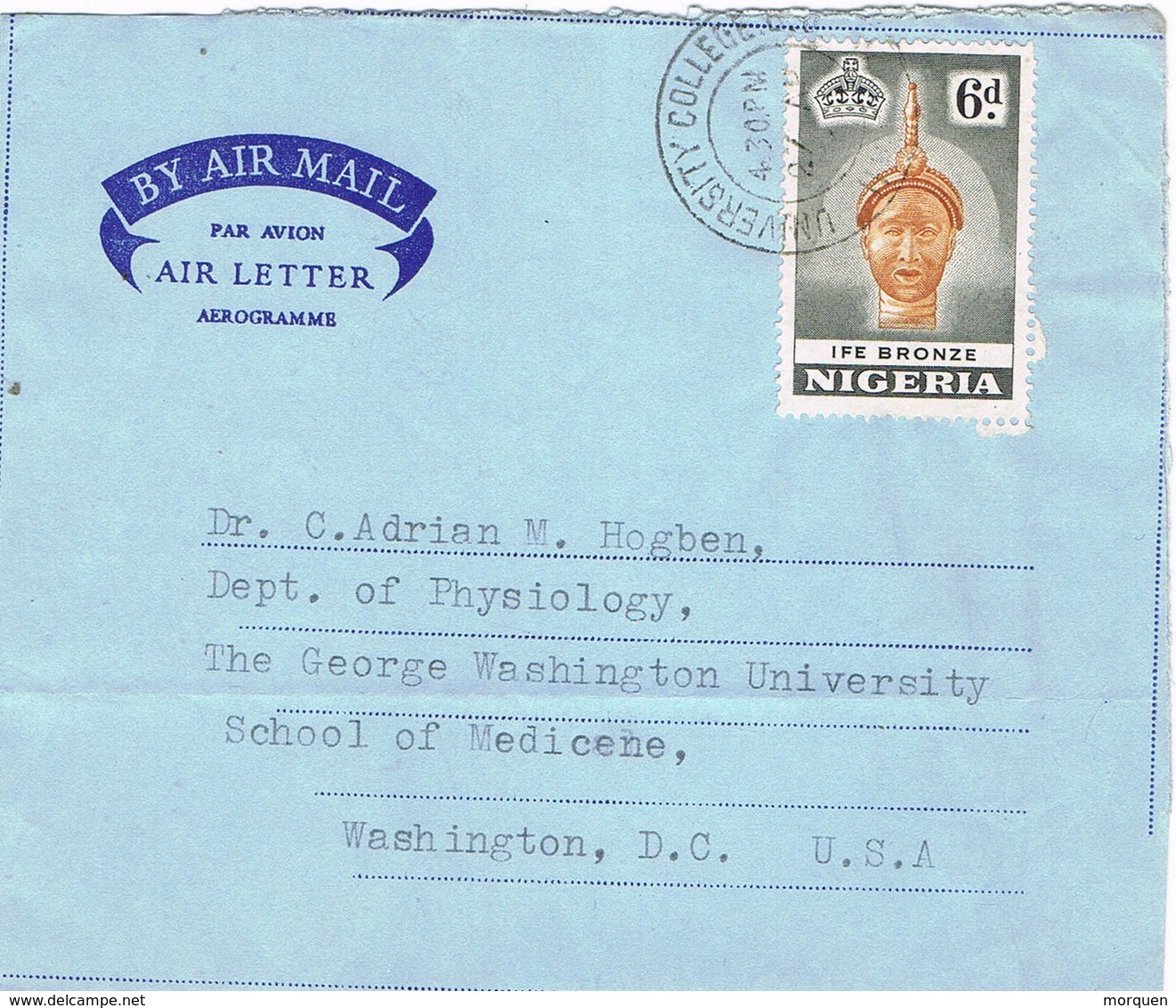 30841. Aerograma, Aerogramme IBADAN (Nigeria) 1960. Fechador University College - Nigeria (1961-...)