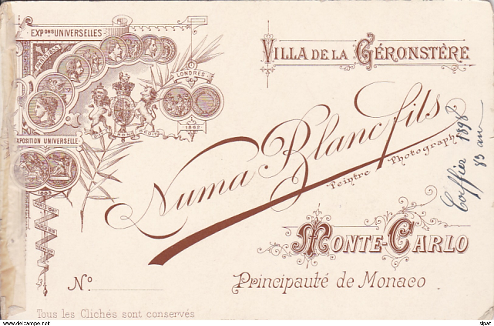 MONTE CARLO  / PHOTOGRAPHIE PORTRAIT / 1898 / VILLA DE LA GERONSTERE / NUMA BLANC FILS - Anciennes (Av. 1900)