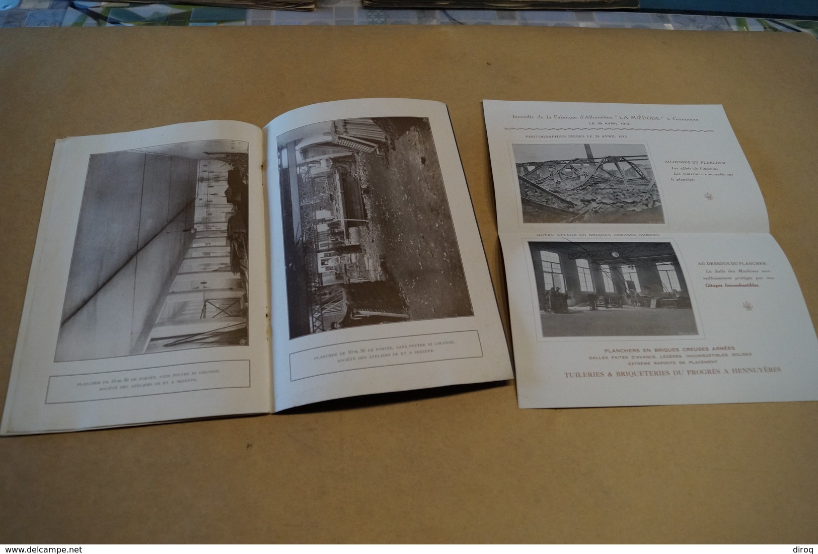 Catalogue d'Usine,Thuillerie et Briqueteries du Progrès à Hennuyères,complet + photo d'incendie,24 Cm. sur 16 Cm.