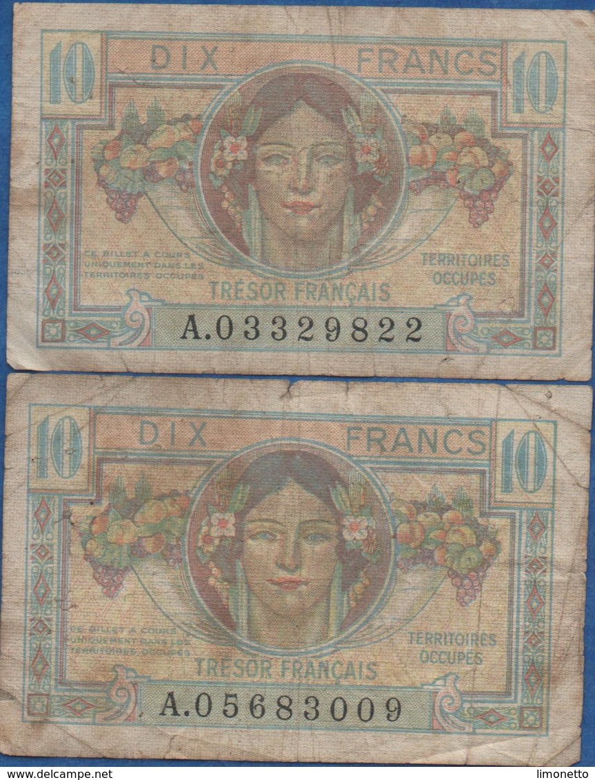 France- Trésor Francais -1947 -  2 Billets De 10 Frs  ( Usagéq ) Cat Fayette N°   VF/ 30 - 1947 Tesoro Francés