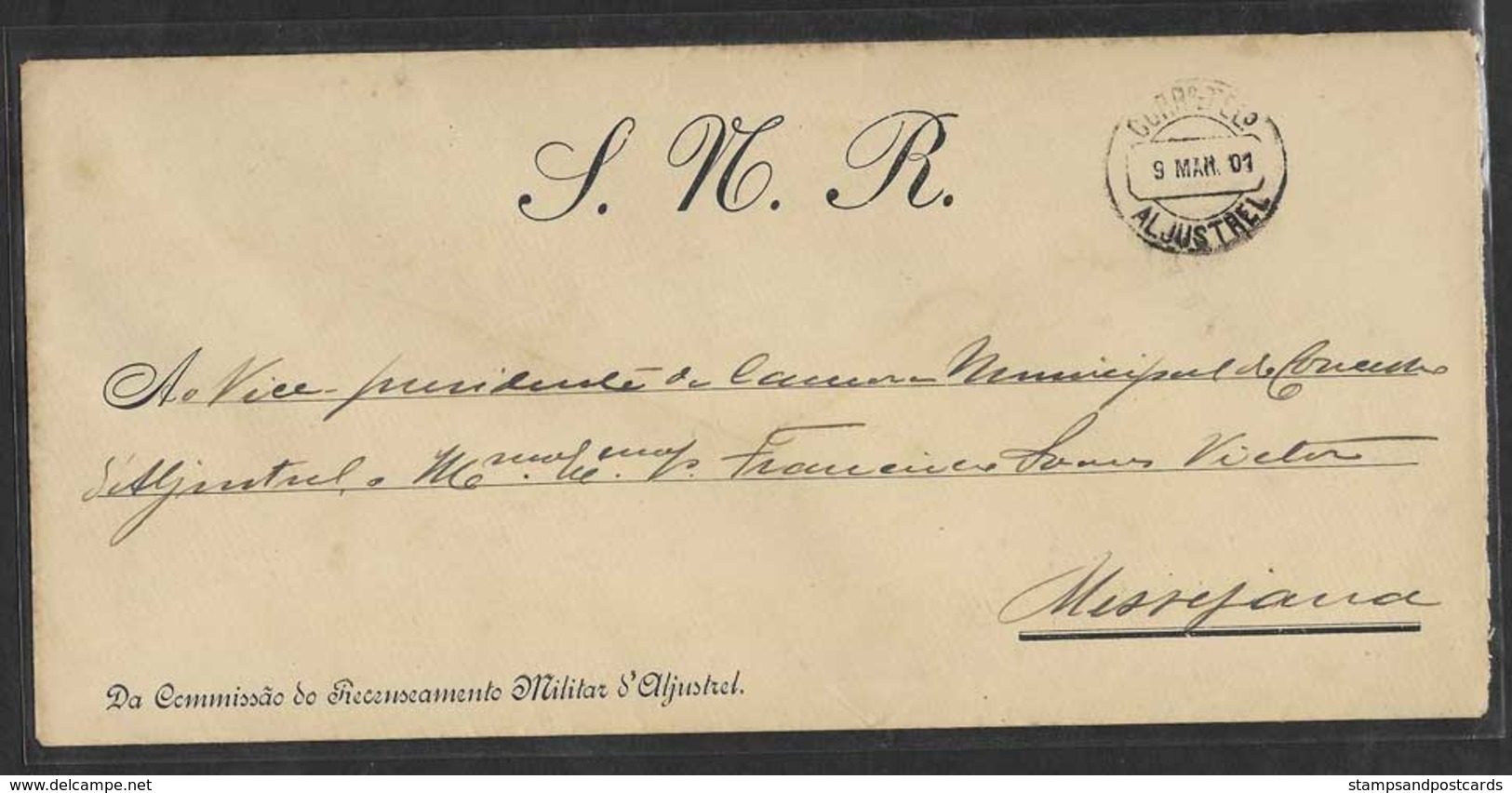 Portugal 1901 Lettre Officielle Franchise SNR Recrutement Militaire Aljustrel > Maire Messejana Official Cover Military - Lettres & Documents