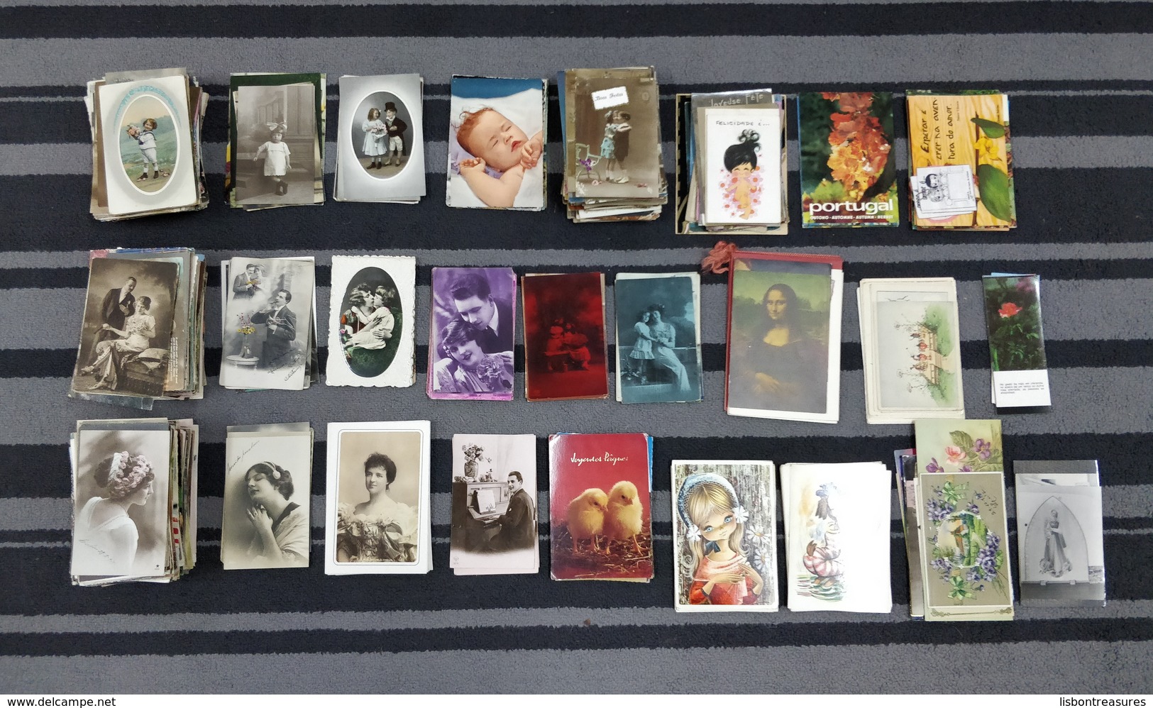 ANTIQUE HUGE LOT X 880 POSTCARDS + 5 BOOK MARKERS WITH COUPLES, WOMEN, MAN, CHILDREN, ANIMALS ILLUSTRATIONS ETC - 500 CP Min.