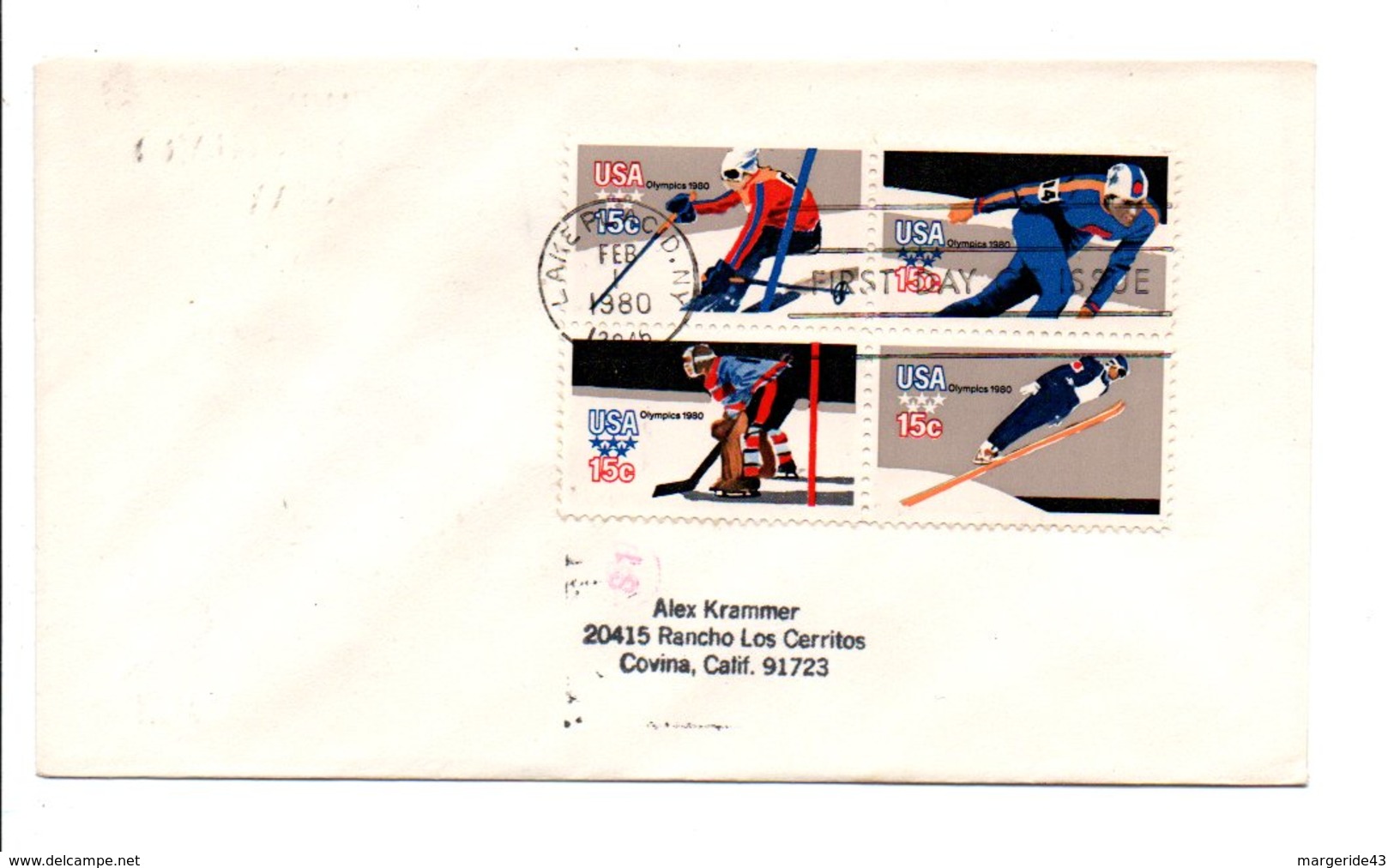 USA J O FDC LAKE PLACID PATINAGE DE VITESSE SAUT SLALOM HOCKEY - Hiver 1980: Lake Placid