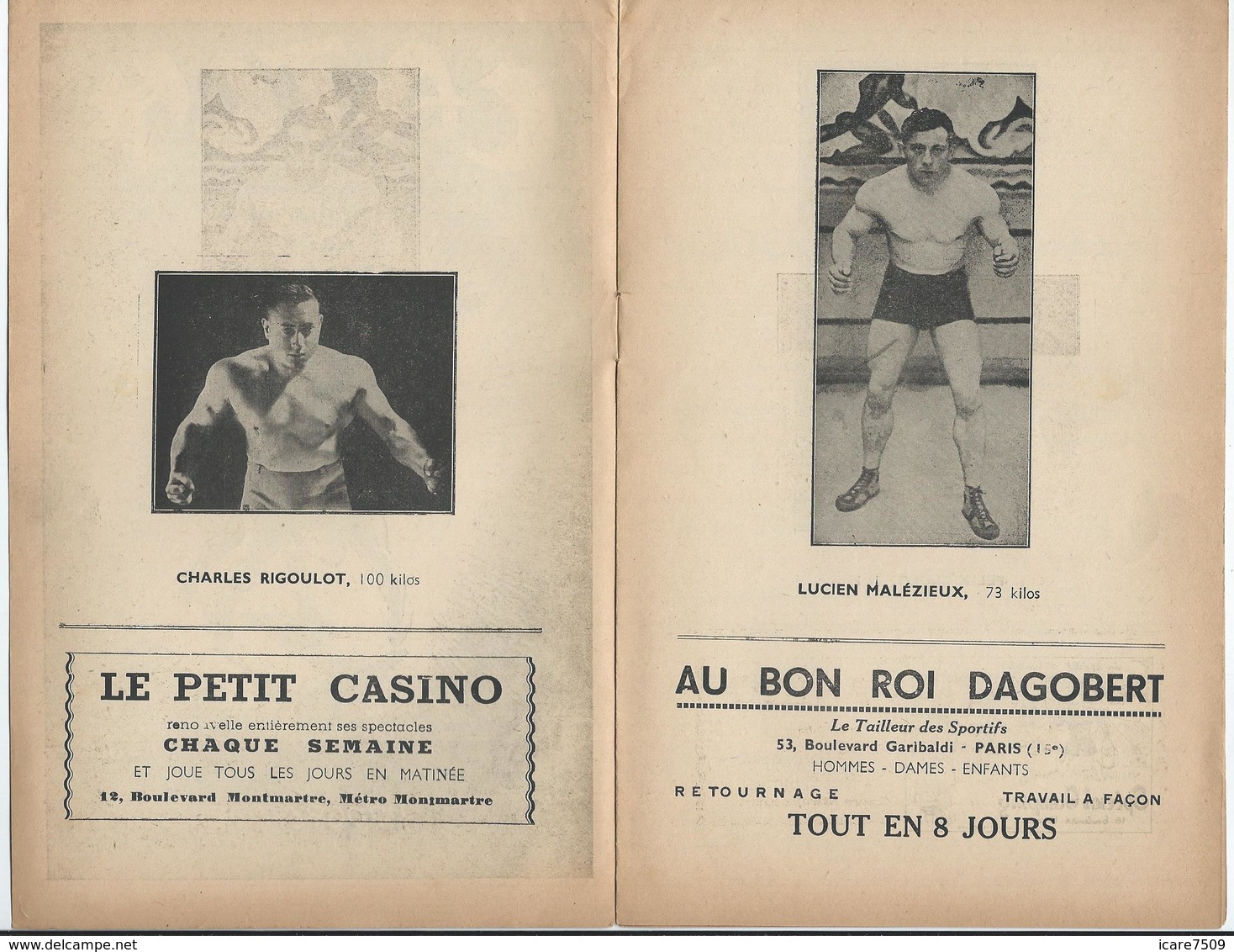 PARIS - CATCH Au Palais De Glace Le Samedi 10 Février 1945 - 8 Pages Avec Photos De Catcheurs Et Pub. - Programmes