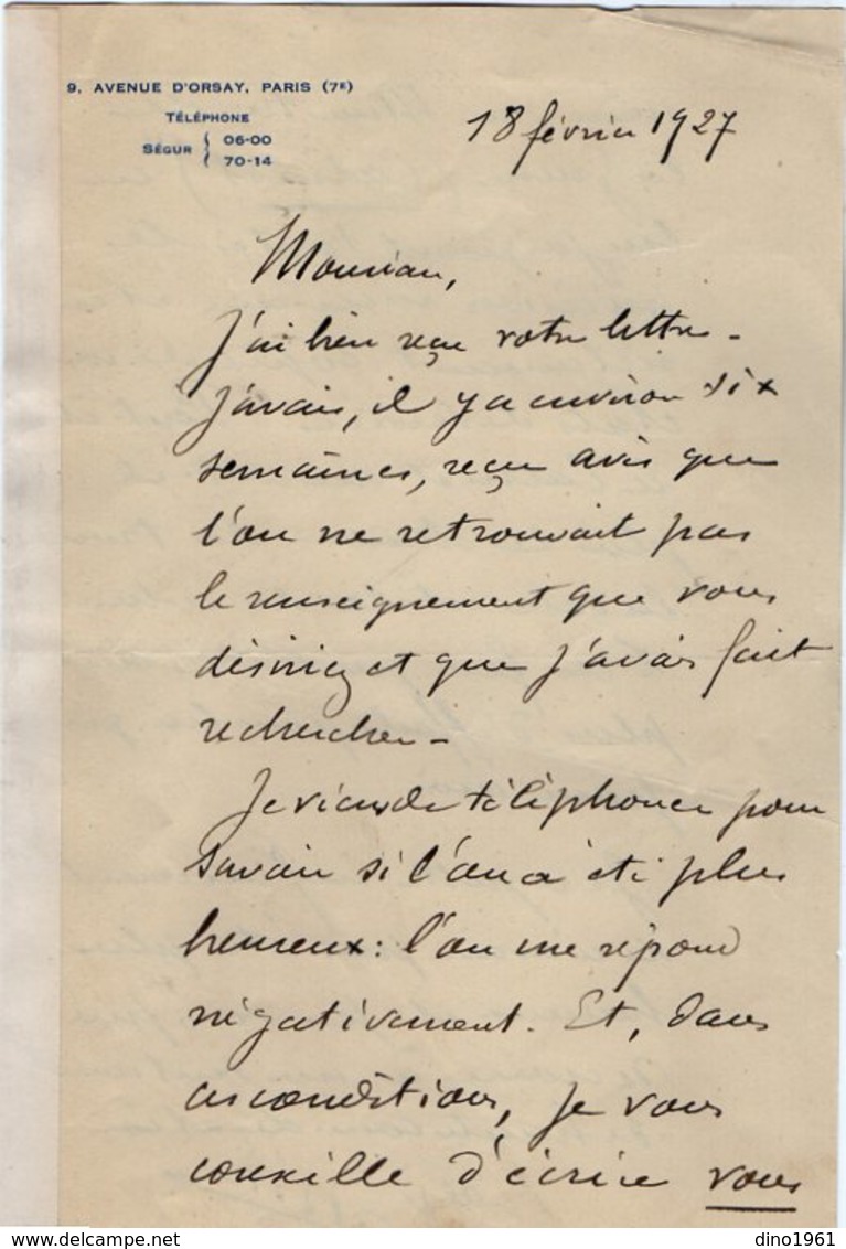 VP13.671 - MILITARIA - PARIS 1927 -  LAS - Lettre De Mr Le Général AISSIER ?? - Autres & Non Classés