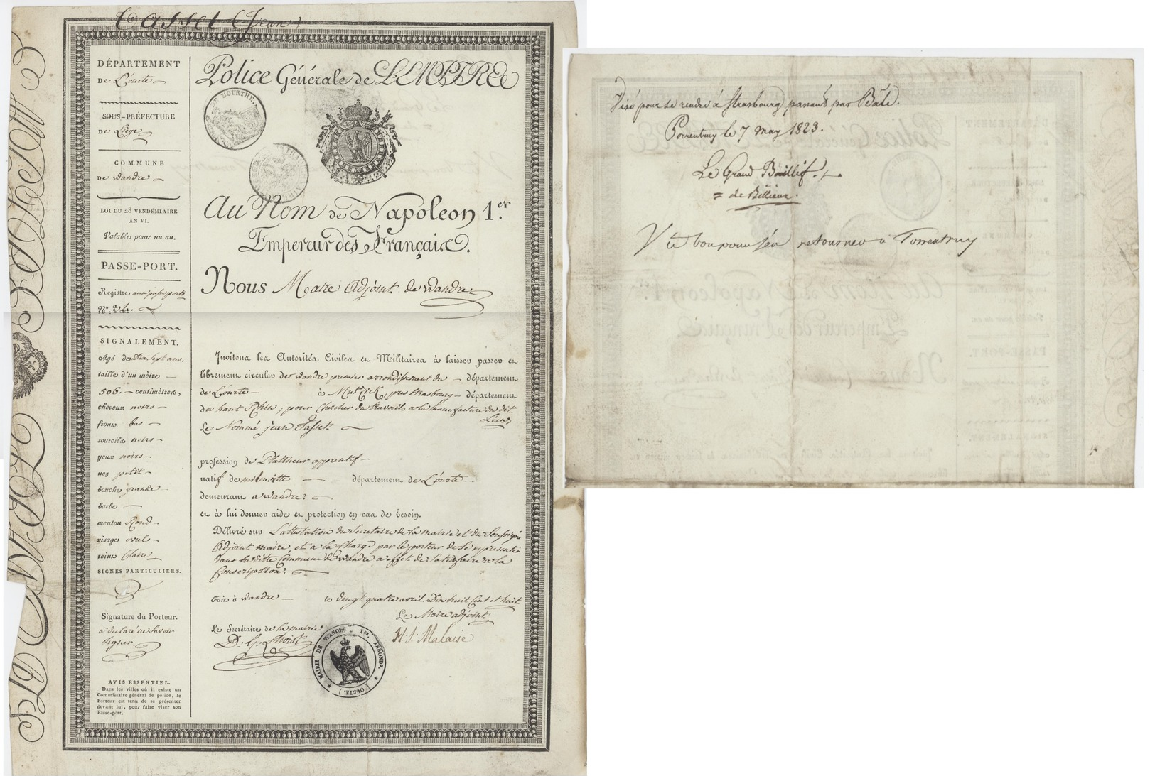 Passeport Wandre Wande Belgique 1808 Départ.de L’Outre - Historical Documents