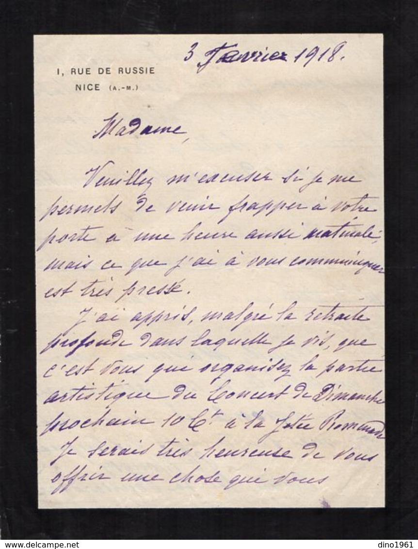 VP13.672 - NICE 1918  - LAS - Lettre De Mme La Générale MOUSSY - Autres & Non Classés