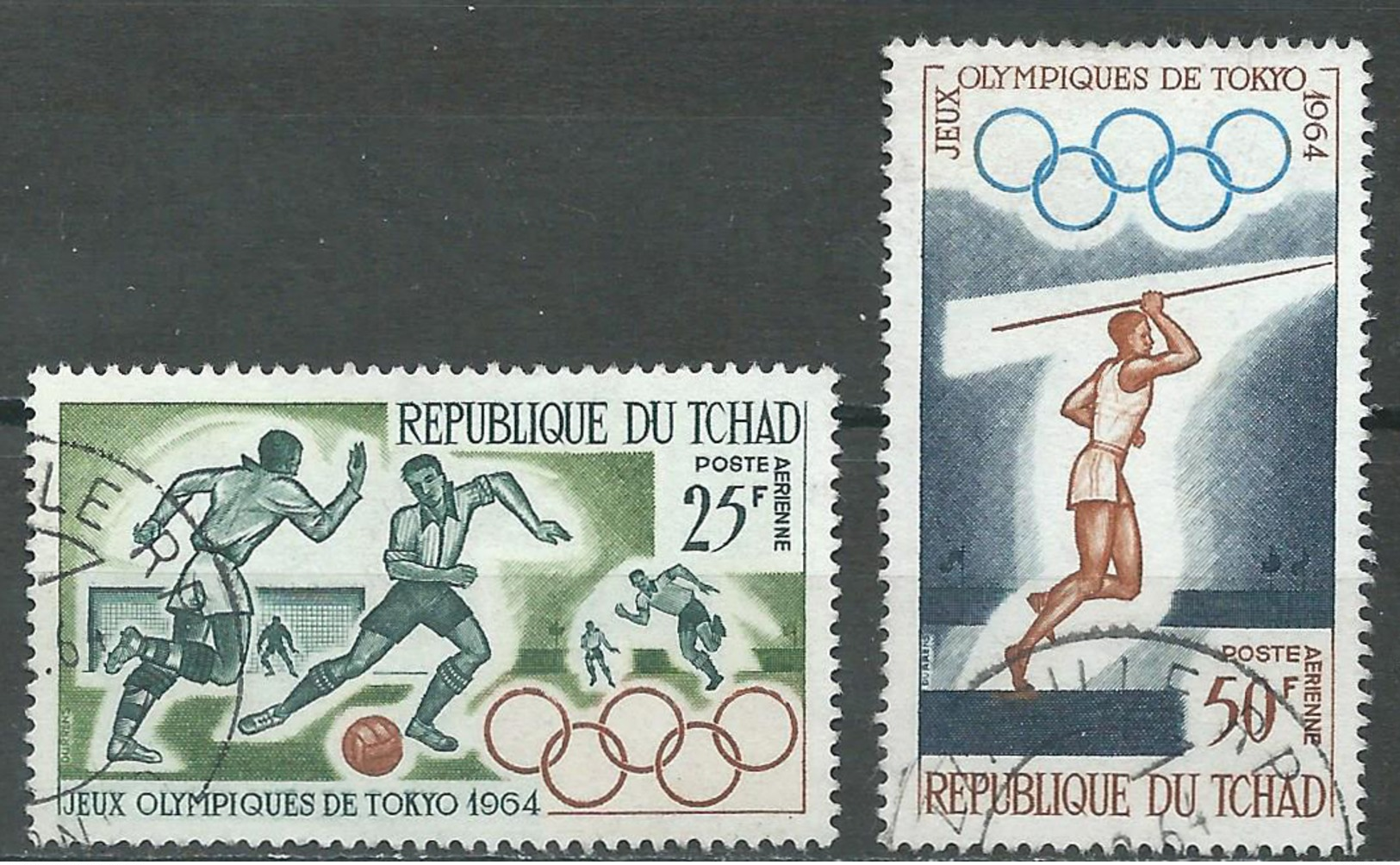 Tchad Poste Aérienne YT N°18-19 Jeux Olympiques De Tokyo 1964 Oblitéré ° - Tchad (1960-...)