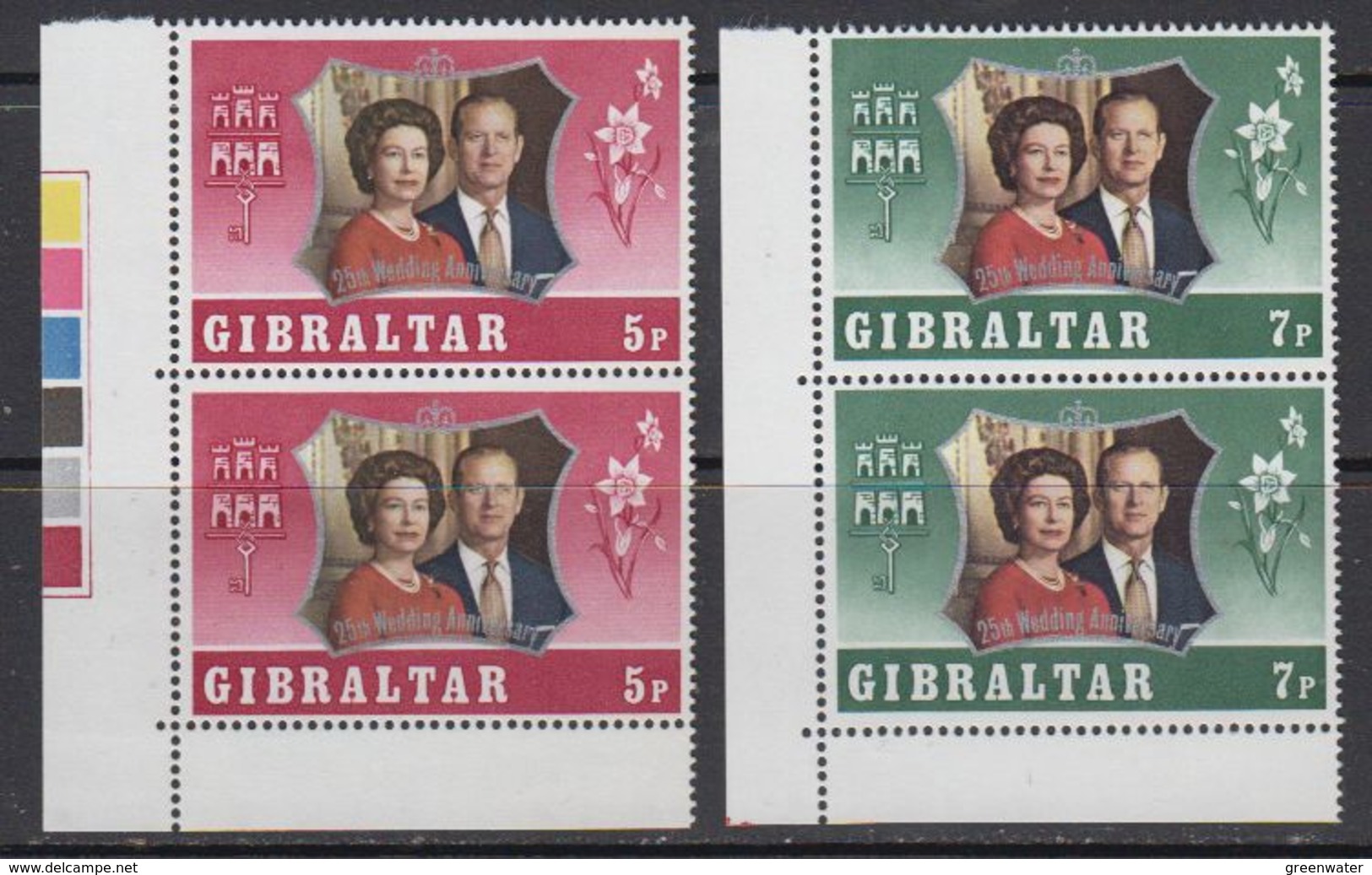 Gibraltar 1972 25th Wedding Anniversary 2v  Pair, Corner** Mnh (41506A) - Gibraltar